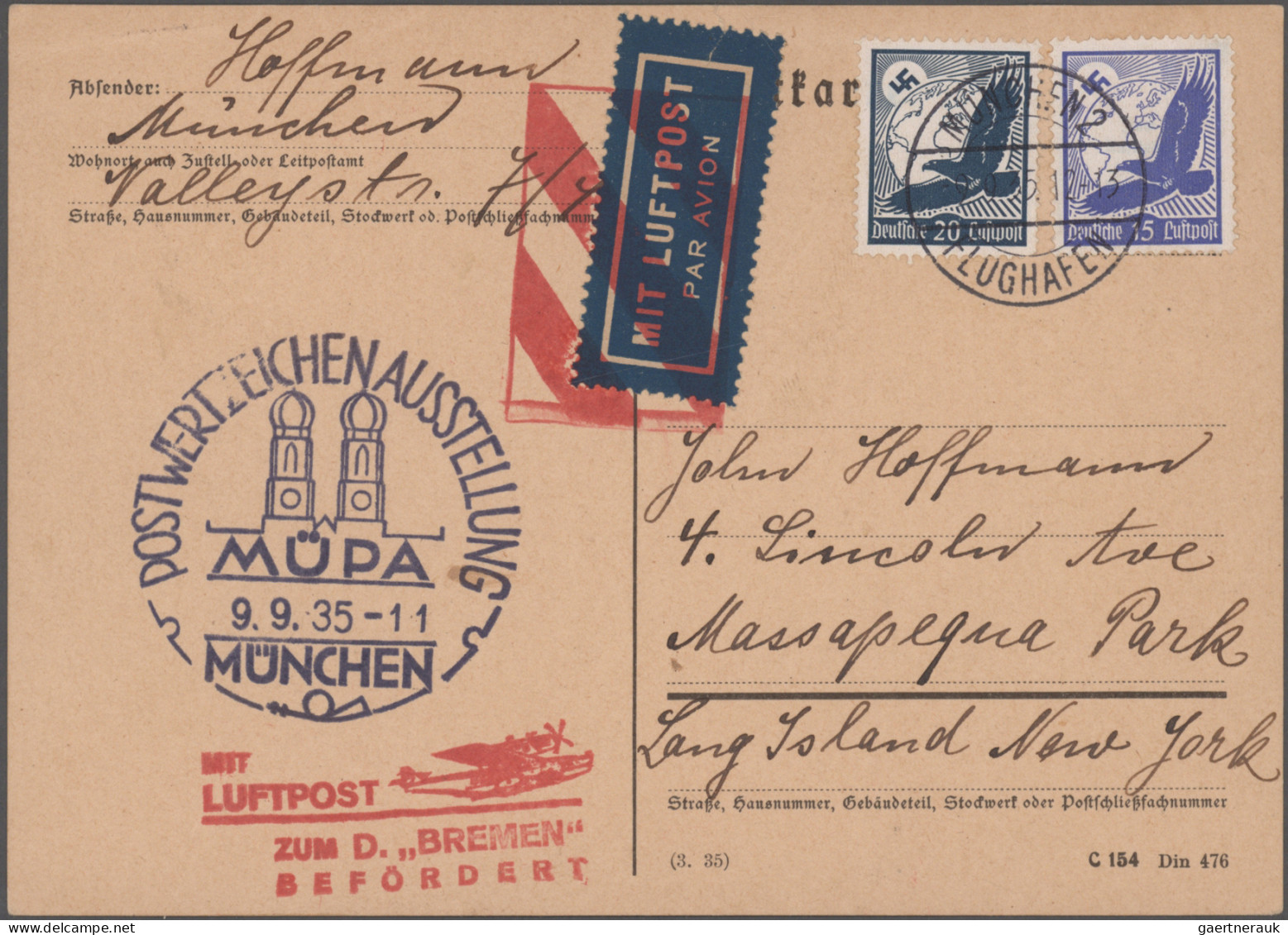 Deutsches Reich: 1929/1941, Destination USA, Sammlung von 34 Briefen und Karten,