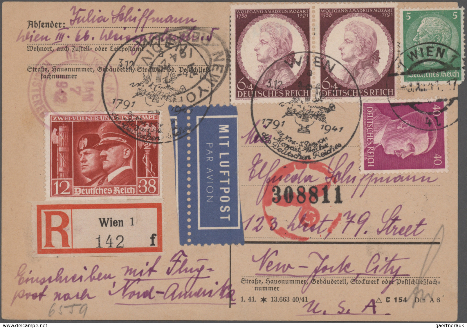 Deutsches Reich: 1929/1941, Destination USA, Sammlung von 34 Briefen und Karten,