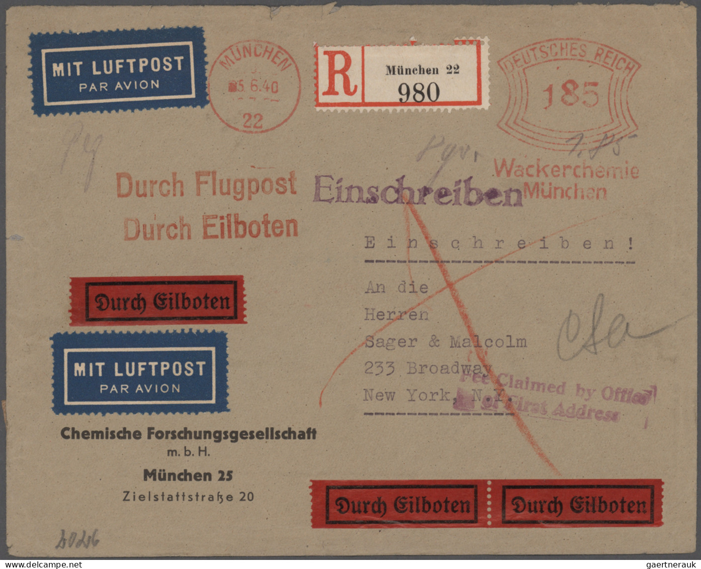 Deutsches Reich: 1929/1941, Destination USA, Sammlung von 34 Briefen und Karten,