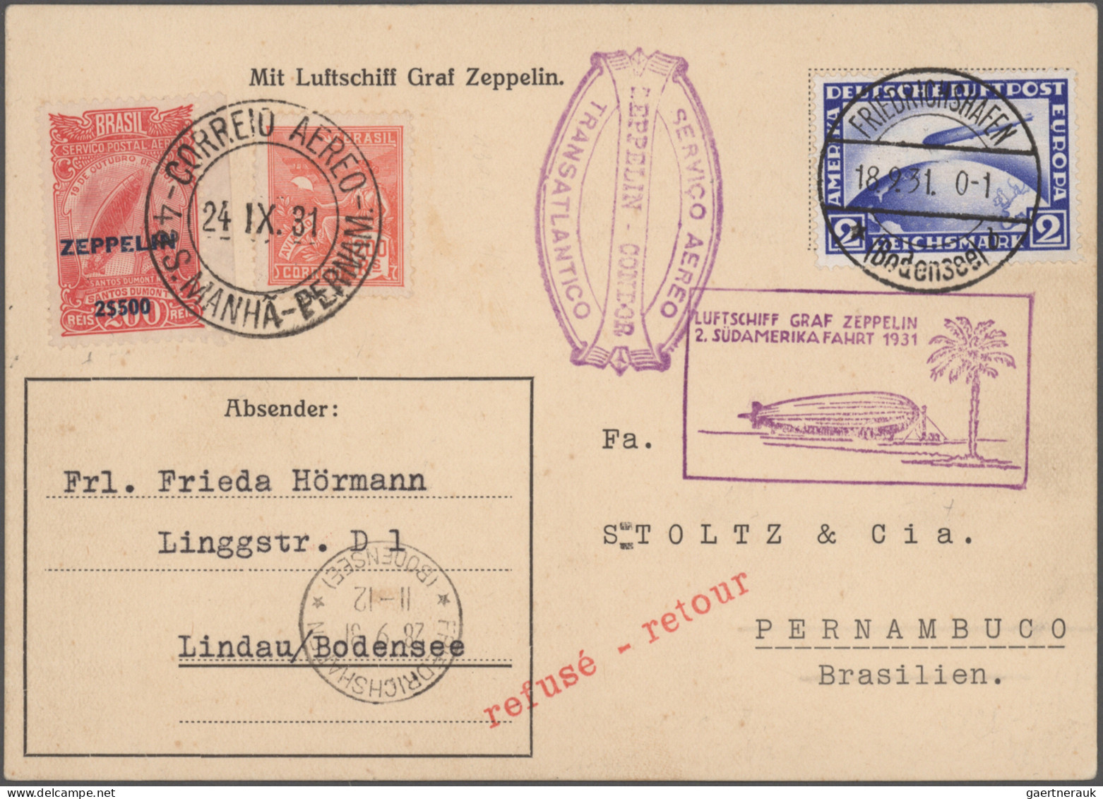 Deutsches Reich: 1930/1941, Destination BRASILIEN, Sammlung Von 36 Briefen Und K - Verzamelingen