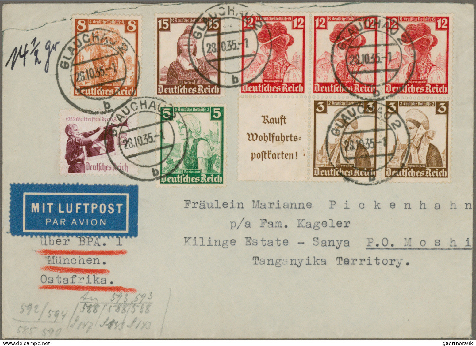 Deutsches Reich: 1932/1939, Destination Britisch-Ostafrika (KUT), Sammlung Von 2 - Verzamelingen