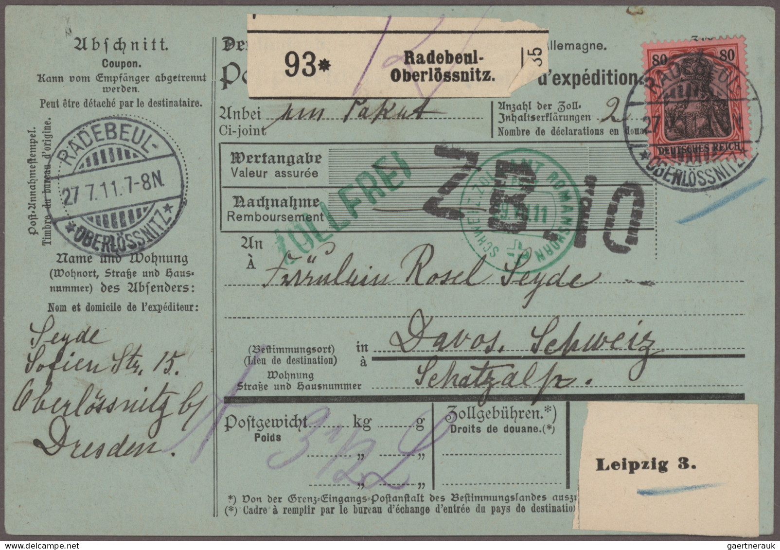 Deutsches Reich: 1907/1944, Sammlung Von 194 Paketkarten, Dabei 74 Germania, 70 - Collections