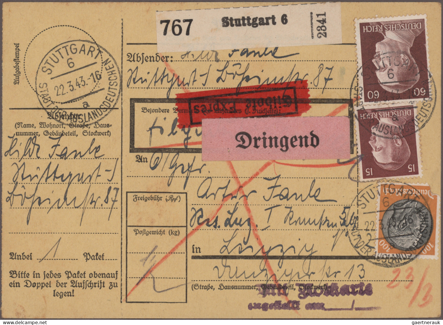 Deutsches Reich: 1907/1944, Sammlung Von 194 Paketkarten, Dabei 74 Germania, 70 - Verzamelingen