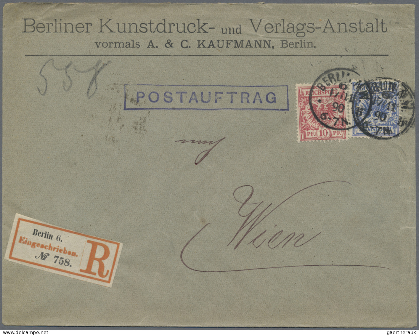 Deutsches Reich - Krone / Adler: 1890, Fünf Postaufträge Nach Wien, Teils Etwas - Collections
