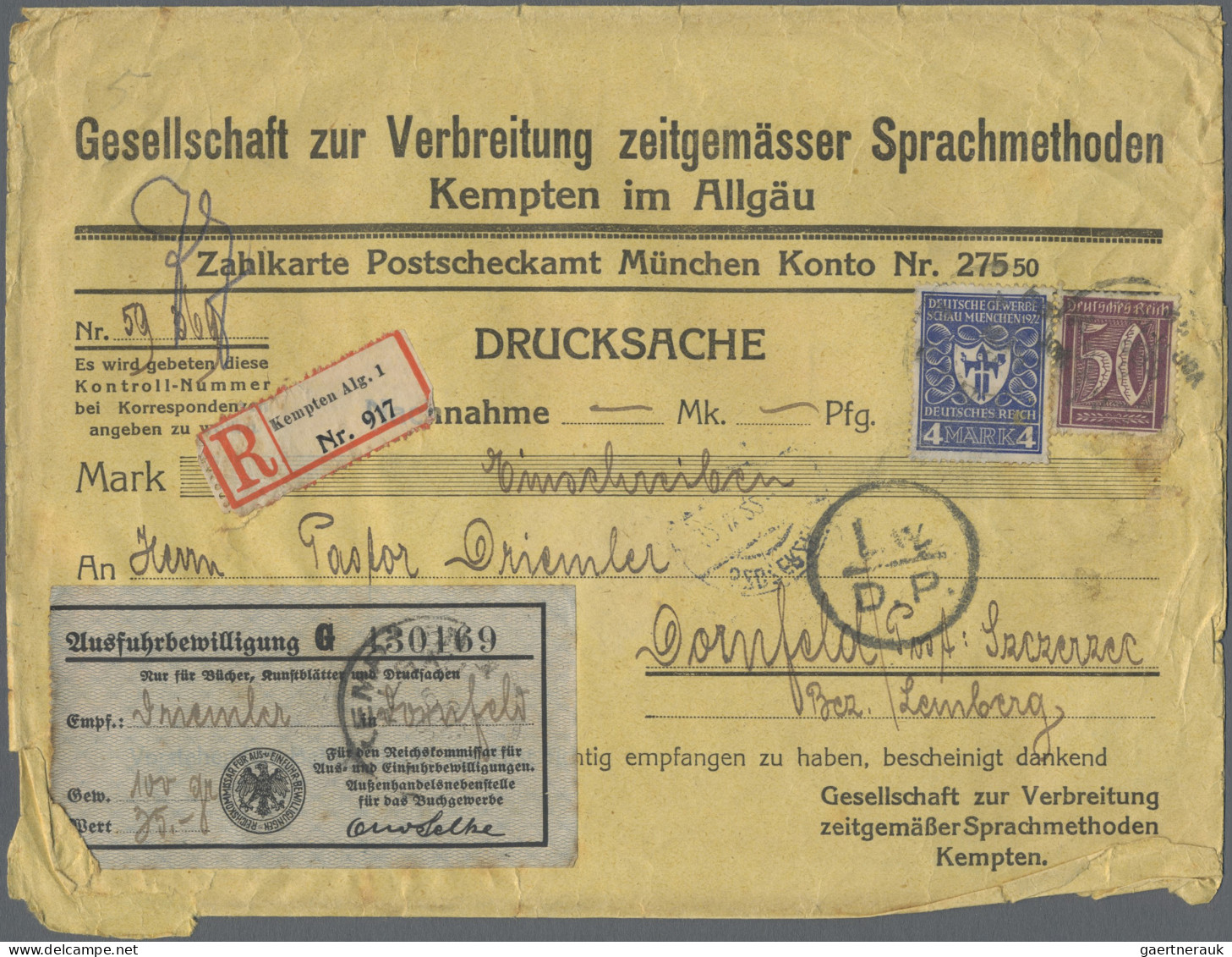 Deutsches Reich - Inflation: 1922/1923, Korrespondenz An Einen Evangelischen Pas - Verzamelingen