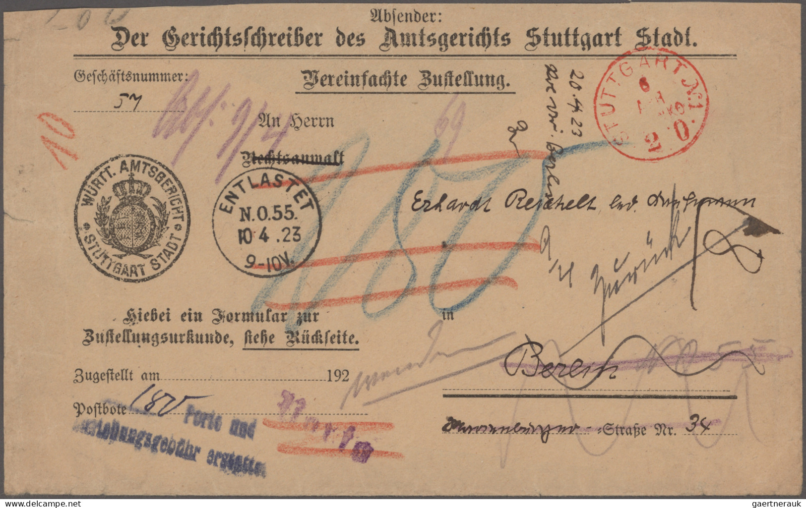 Deutsches Reich - Inflation: 1923, Roter FRANKO-Stempel Von Stuttgart, Lot Von D - Verzamelingen