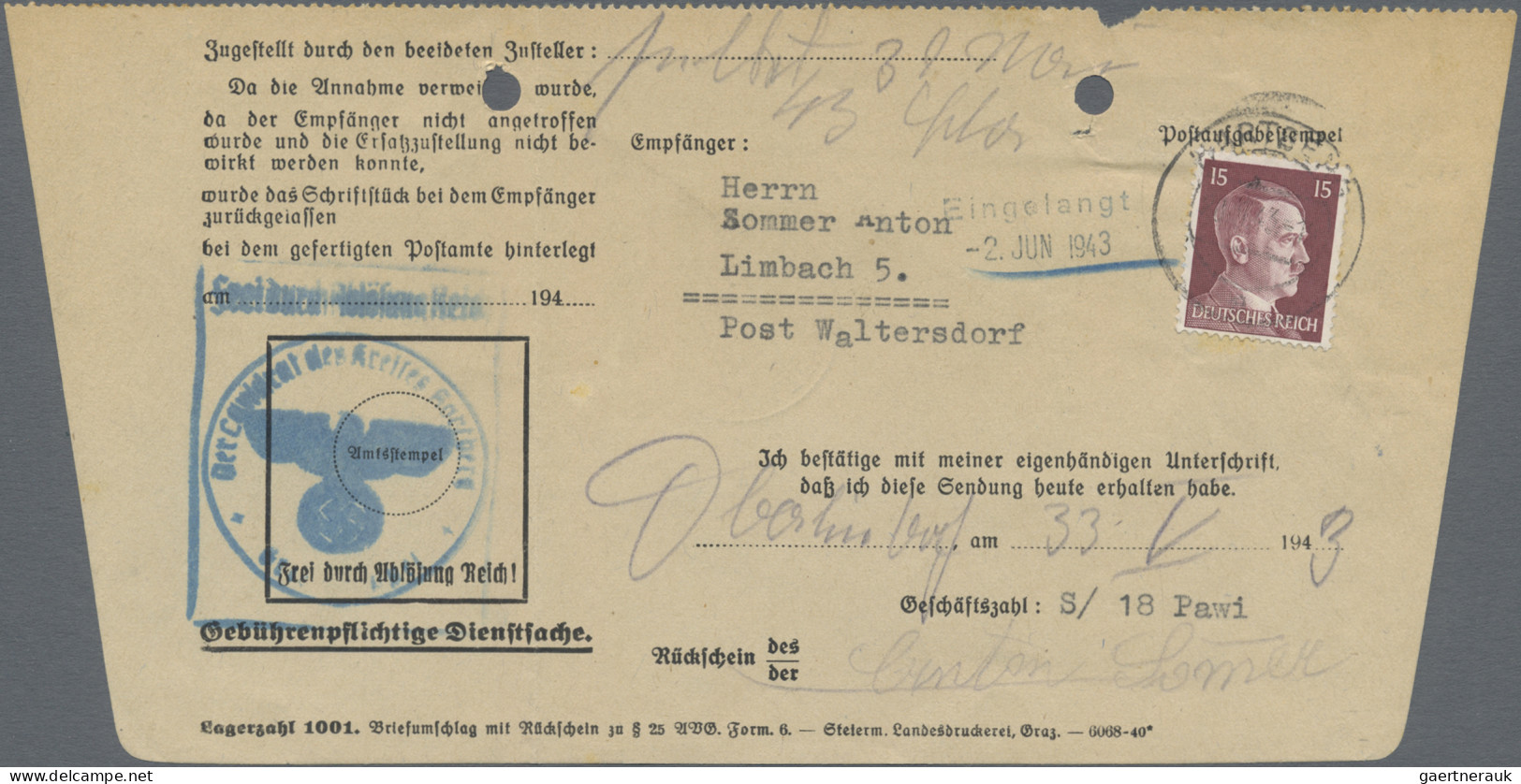 Deutsches Reich - 3. Reich: 1927/1945, Partie Von Acht Bedarfsbelegen, Dabei Dre - Brieven En Documenten