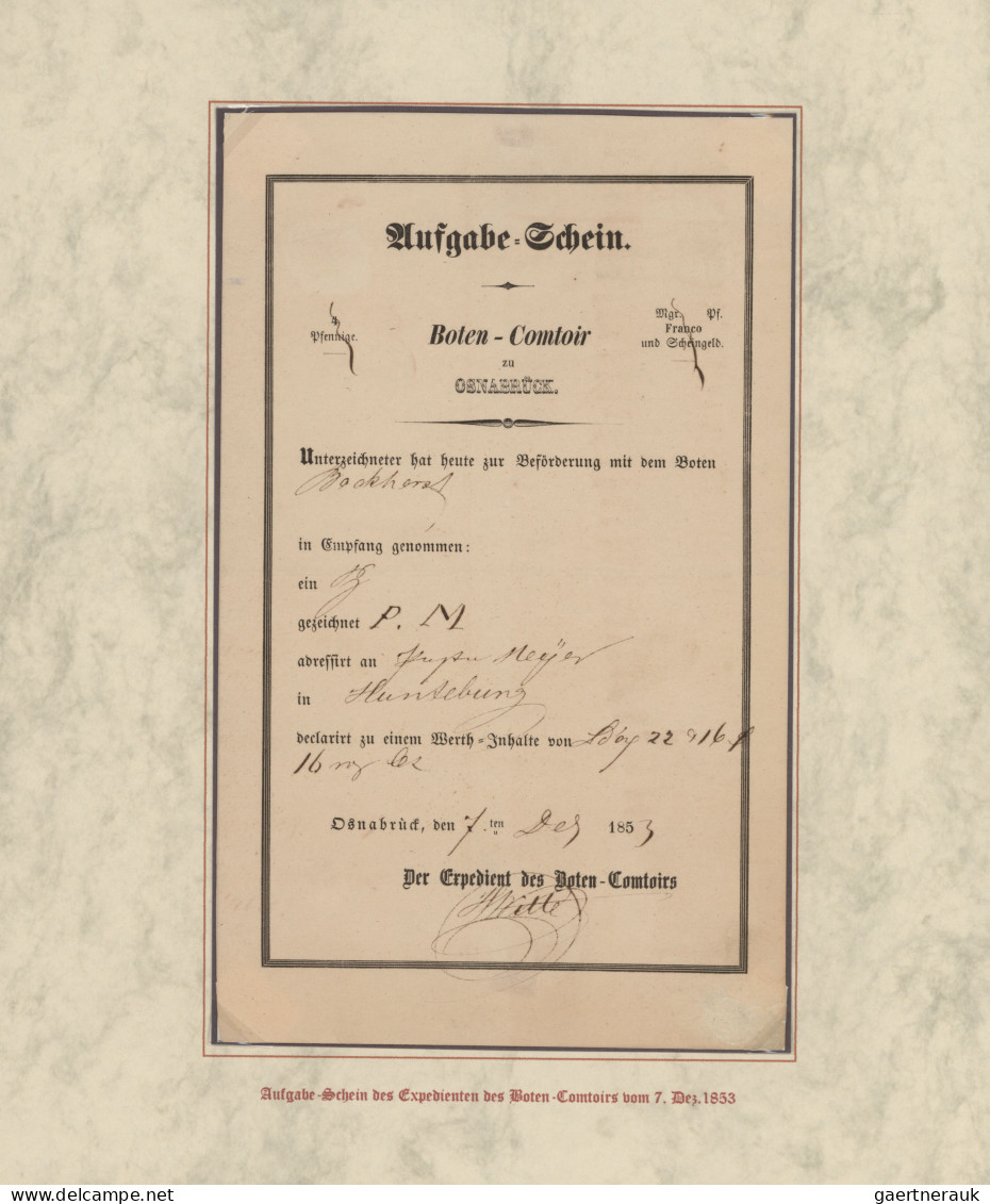 Deutsches Reich - Privatpost (Stadtpost): 1851/1875, Osnabrück,"Das Botencomptoi - Correos Privados & Locales