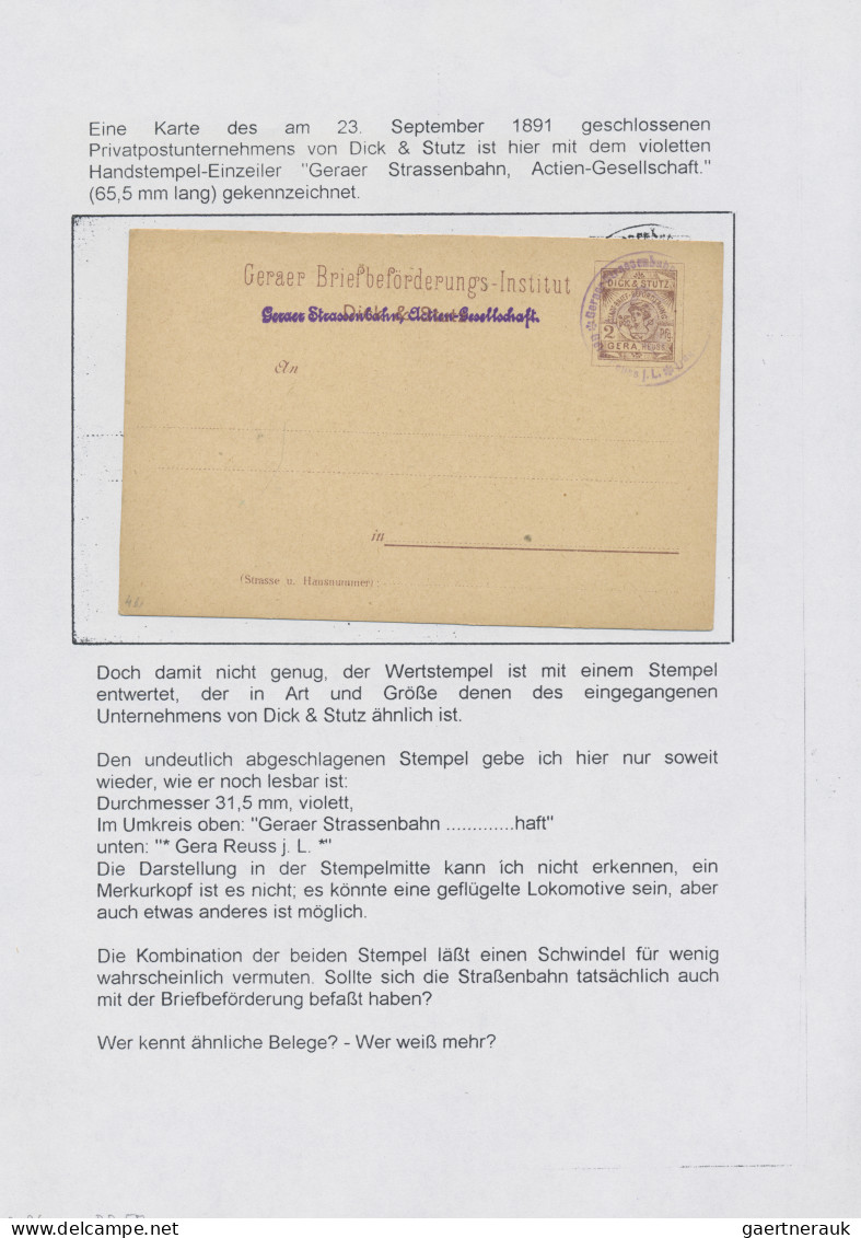 Deutsches Reich - Privatpost (Stadtpost): 1885-1900 "Gera - Privatpost": Umfangr - Privatpost