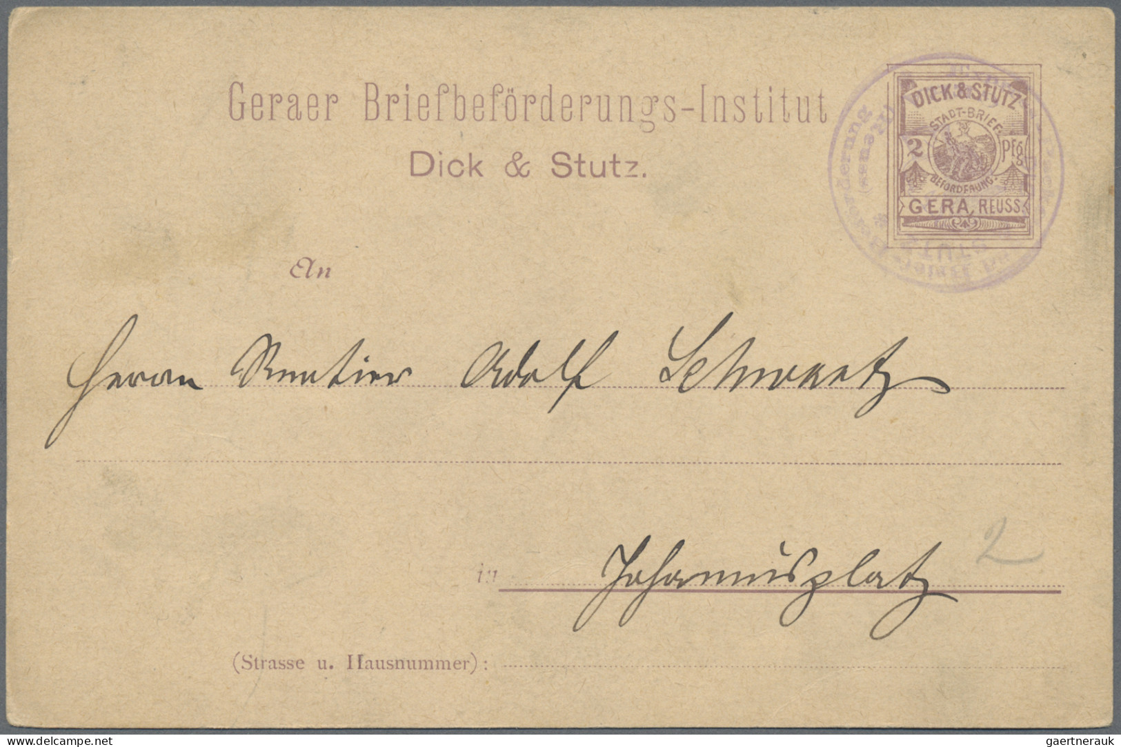 Deutsches Reich - Privatpost (Stadtpost): 1885-1900 "Gera - Privatpost": Umfangr