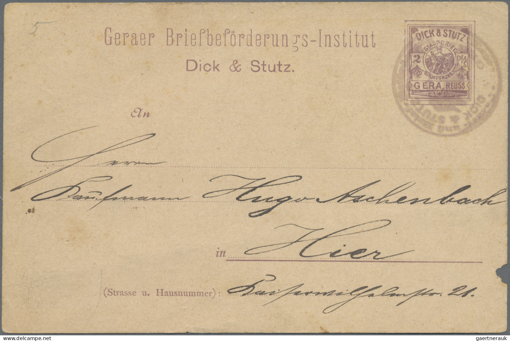 Deutsches Reich - Privatpost (Stadtpost): 1885-1900 "Gera - Privatpost": Umfangr