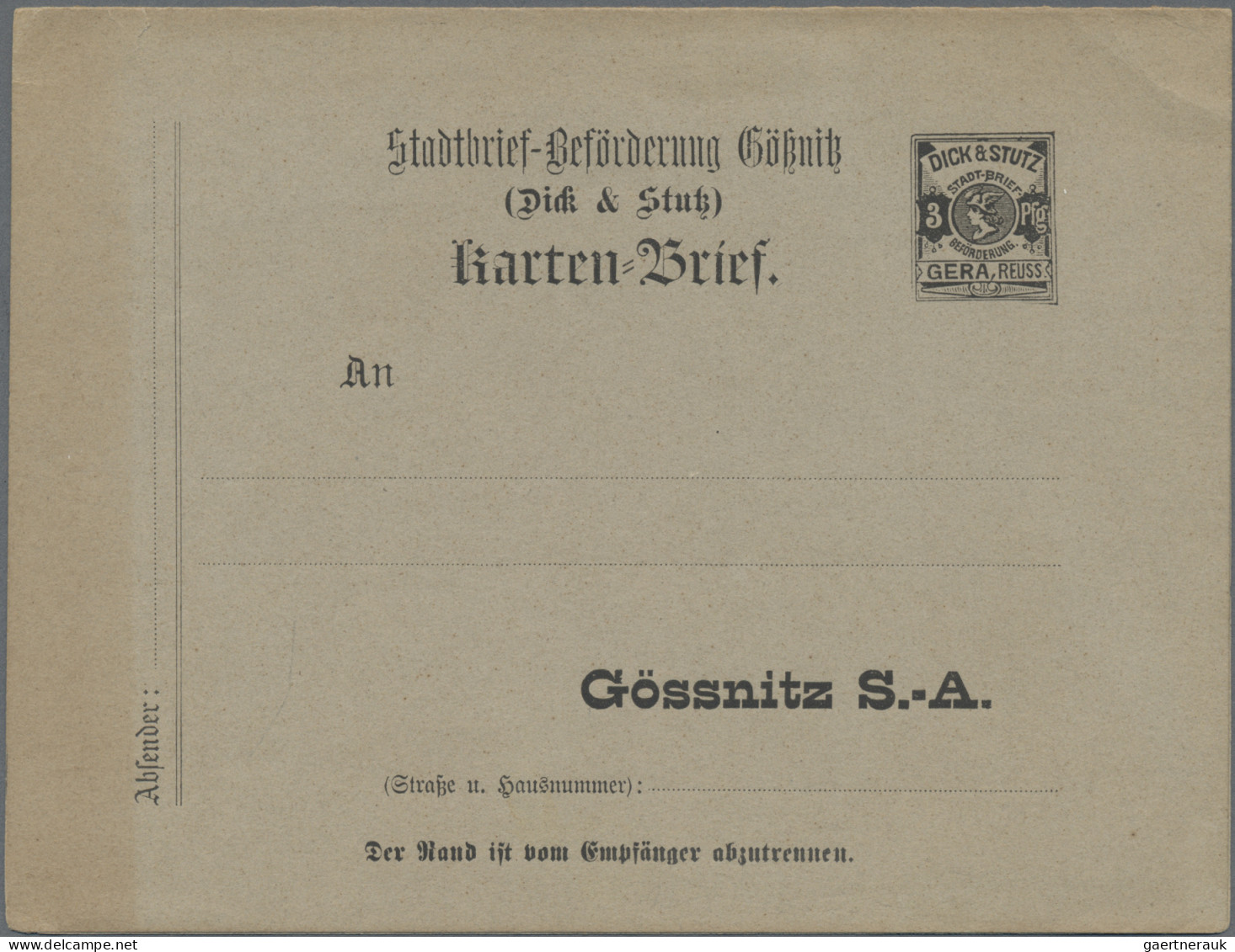 Deutsches Reich - Privatpost (Stadtpost): 1885-1900 "Gera - Privatpost": Umfangr