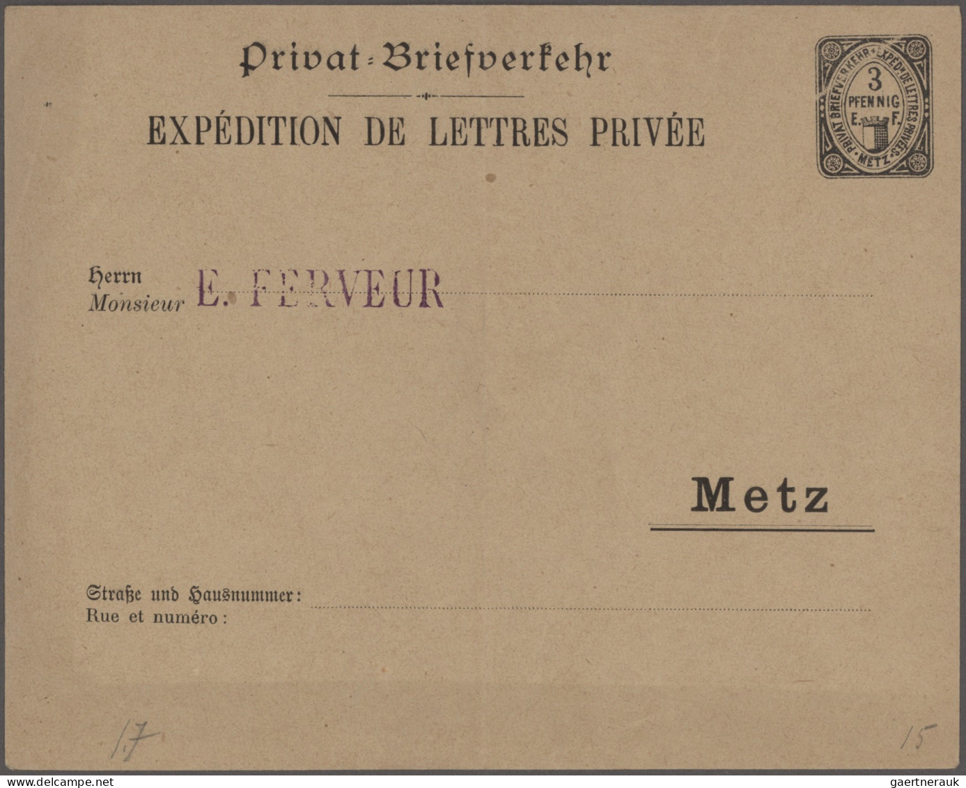 Deutsches Reich - Privatpost (Stadtpost): 1886/1896, METZ/ Privat-Brief-Verkehr - Privatpost