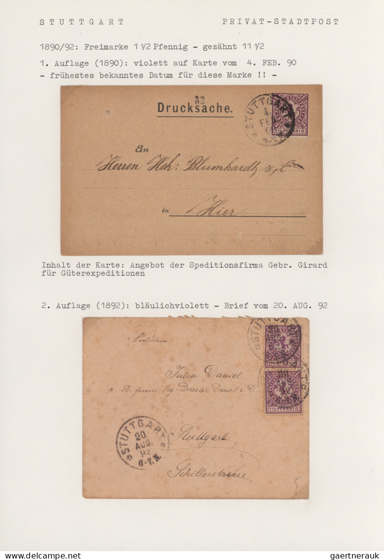 Deutsches Reich - Privatpost (Stadtpost): 1886/1898, STUTTGART, saubere umfangre