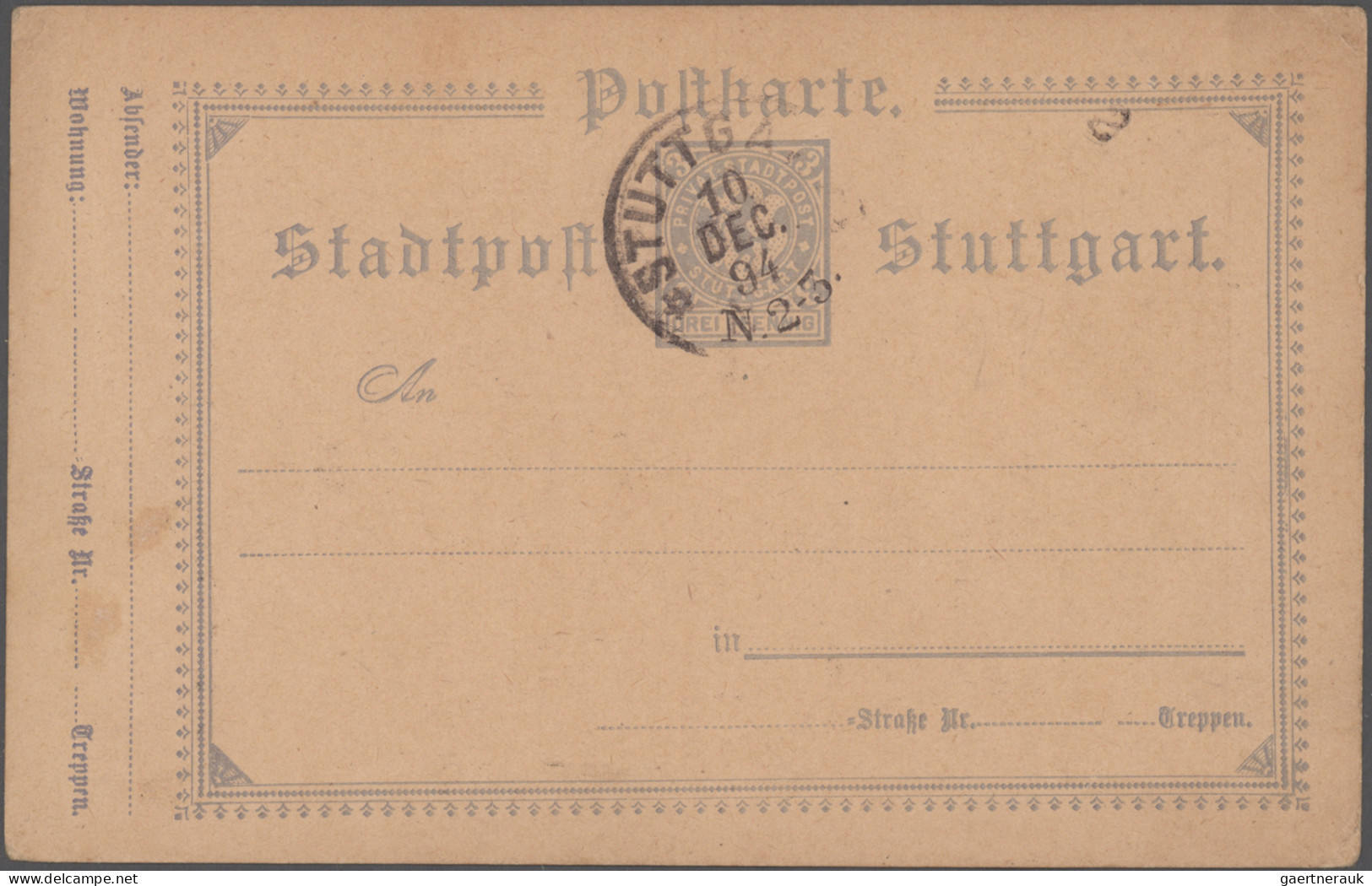 Deutsches Reich - Privatpost (Stadtpost): 1886/1898, STUTTGART, Saubere Umfangre - Posta Privata & Locale