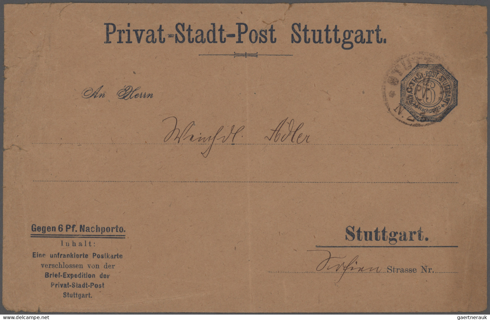 Deutsches Reich - Privatpost (Stadtpost): 1886/1898, STUTTGART, saubere umfangre