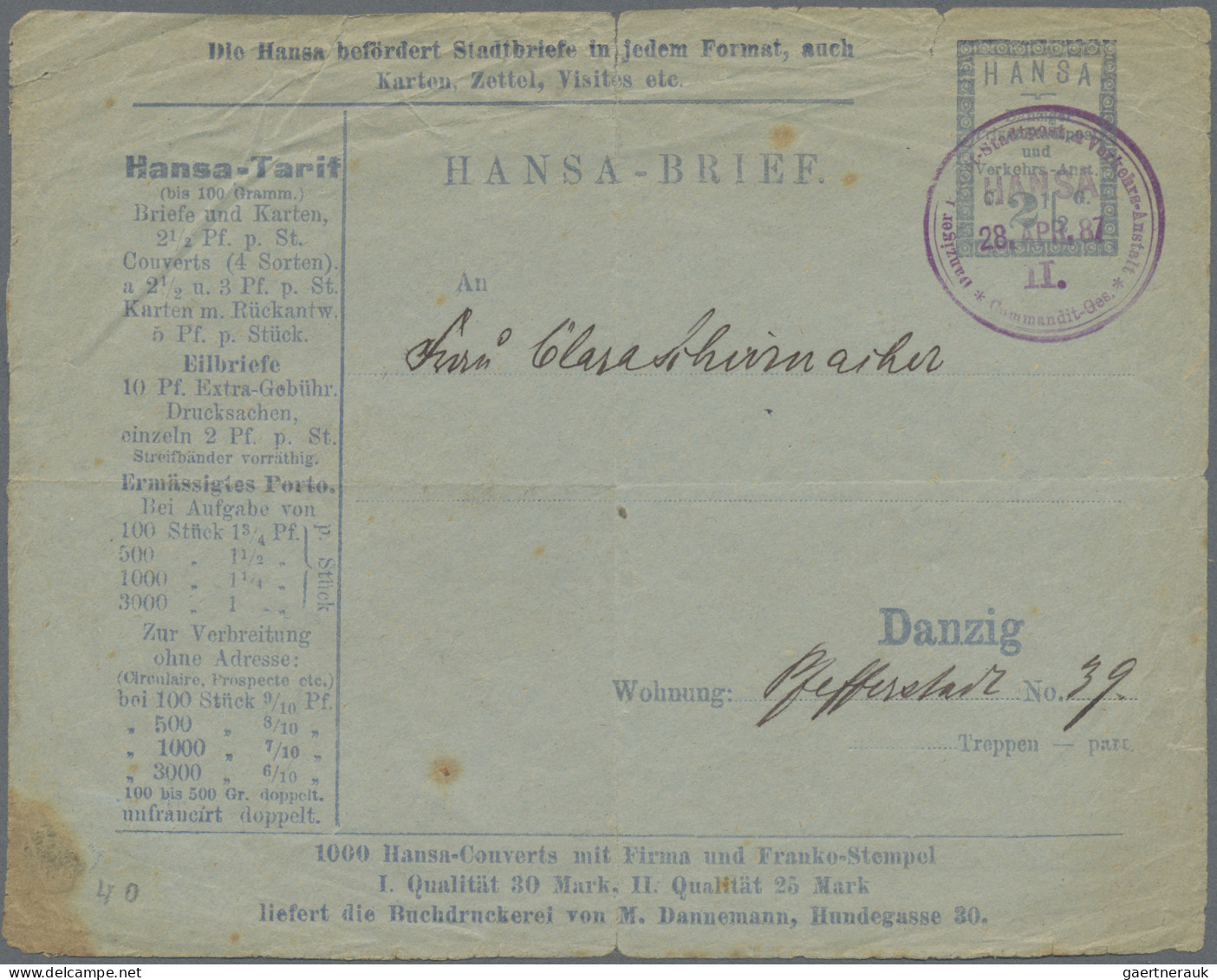 Deutsches Reich - Privatpost (Stadtpost): 1886/1900 "Danzig - Privatpost": Umfan