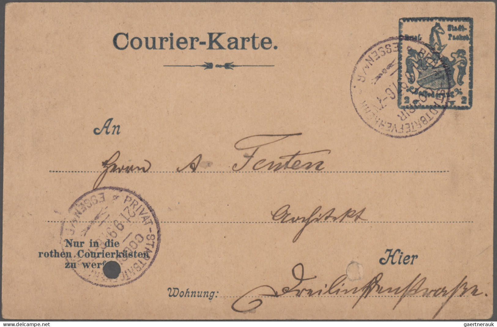 Deutsches Reich - Privatpost (Stadtpost): 1887/1898 "Essen - Privatpost & Courie