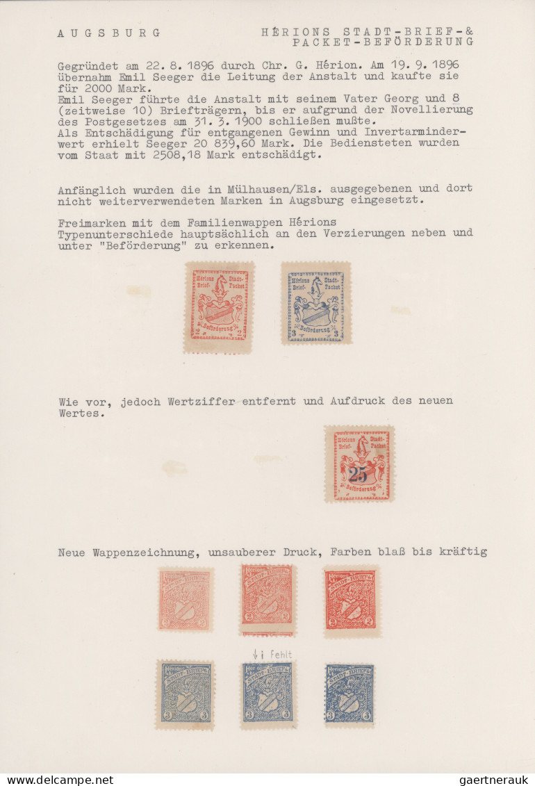 Deutsches Reich - Privatpost (Stadtpost): 1896/1897, AUGSBURG, Saubere Sammlung - Privatpost