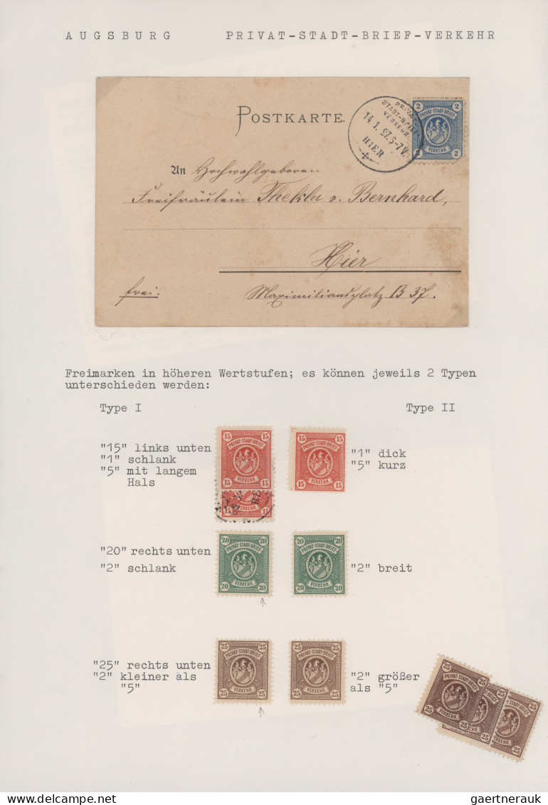 Deutsches Reich - Privatpost (Stadtpost): 1896/1897, AUGSBURG, Saubere Sammlung - Private & Lokale Post