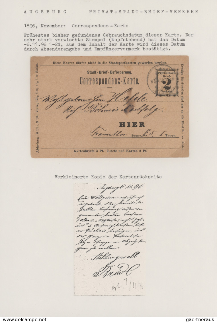 Deutsches Reich - Privatpost (Stadtpost): 1896/1897, AUGSBURG, saubere Sammlung