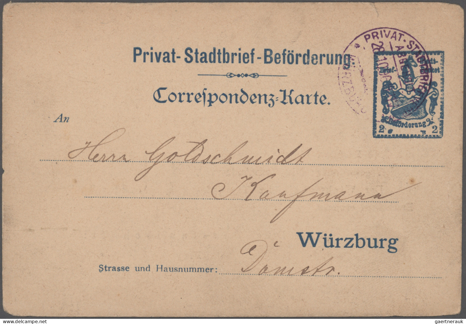 Deutsches Reich - Privatpost (Stadtpost): 1896/1897, WÜRZBURG, saubere kleine Sa