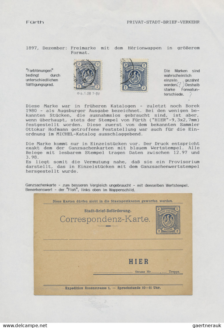 Deutsches Reich - Privatpost (Stadtpost): 1896/1900 "Fürth - Privatpost": Sammlu - Private & Local Mails