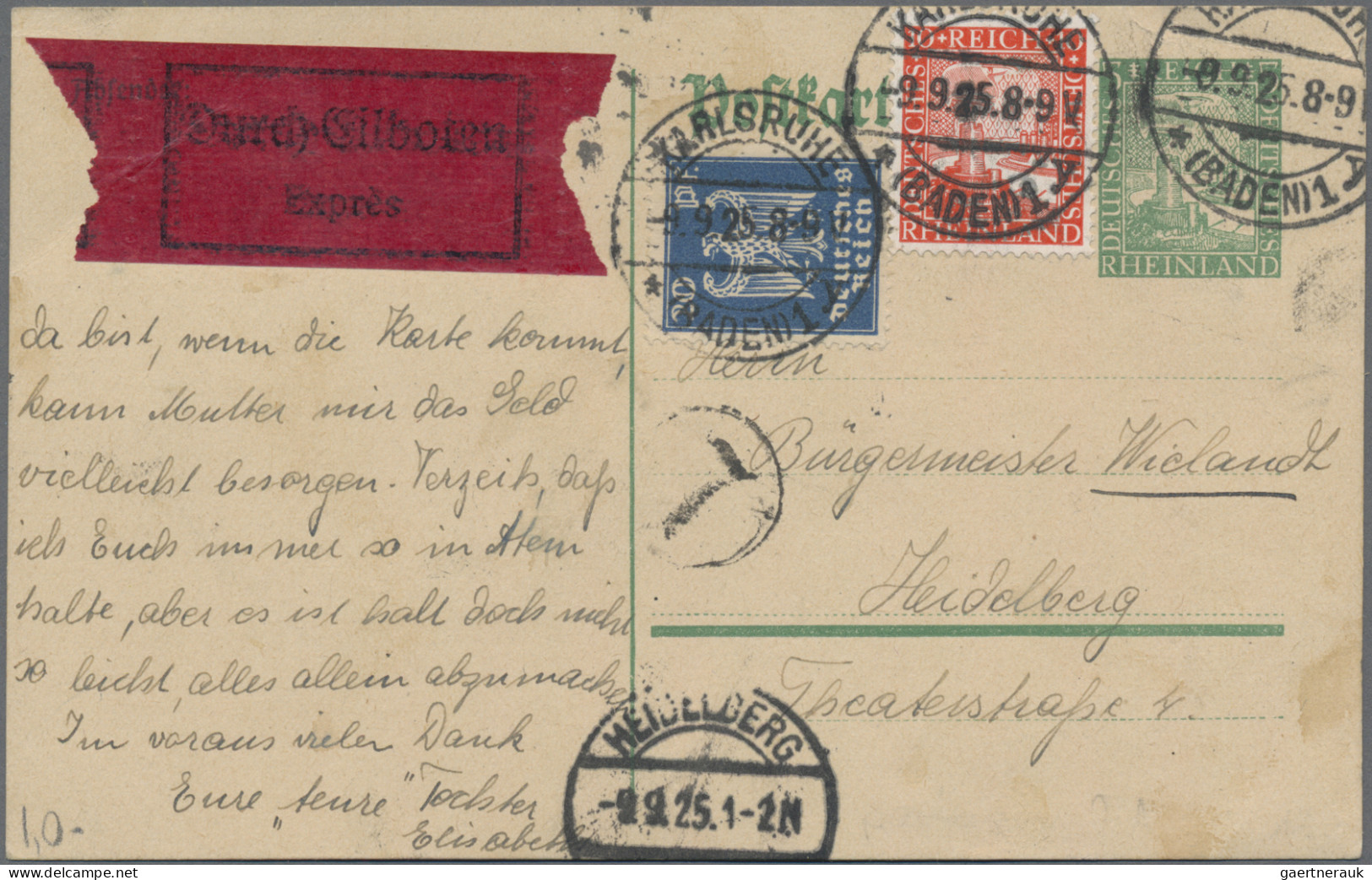 Deutsches Reich - Ganzsachen: 1925/1926, Rheinlandfeier, Ganzsachenkarte 10 Pfg. - Sonstige & Ohne Zuordnung