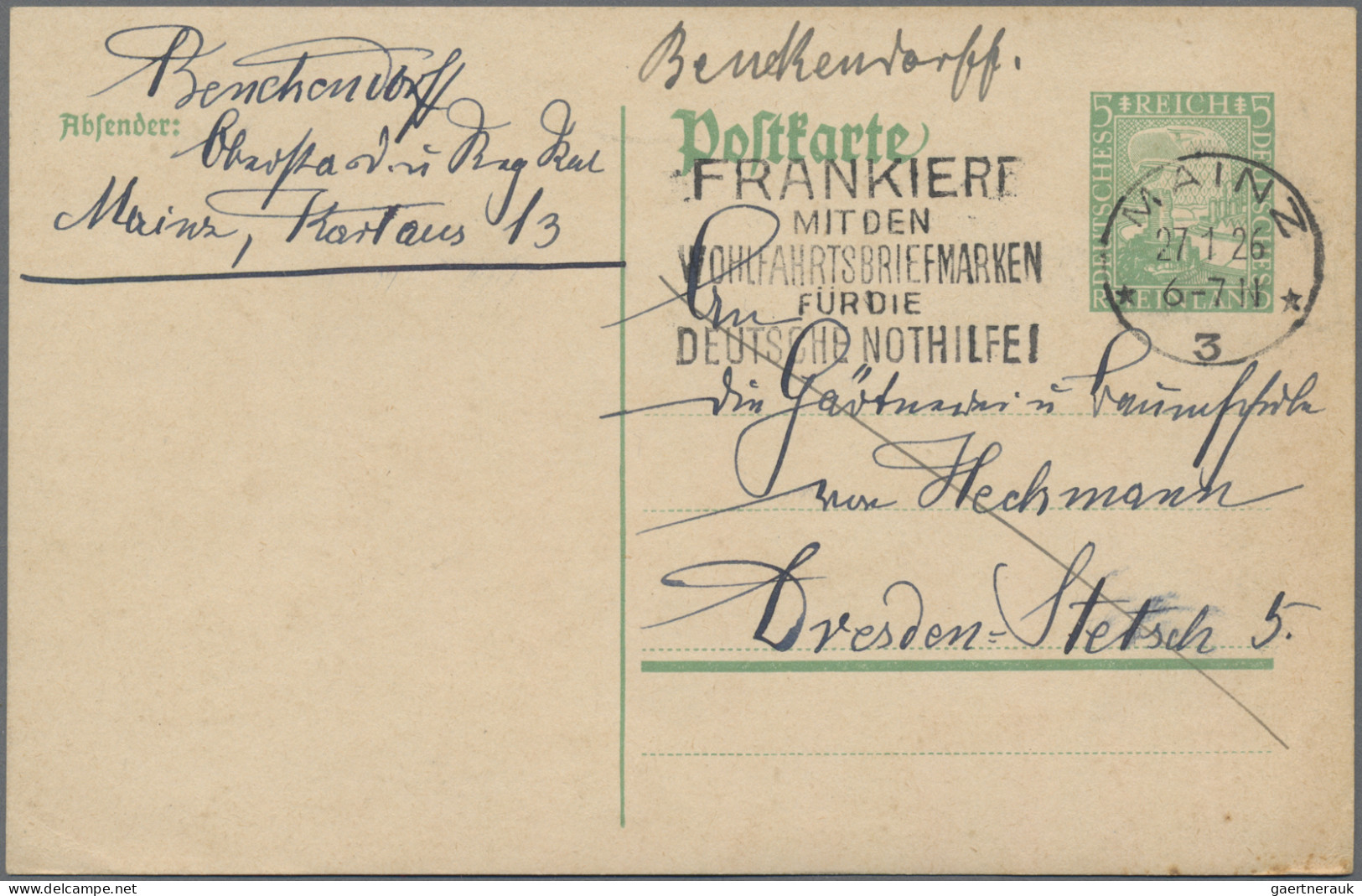 Deutsches Reich - Ganzsachen: 1925/1928, Rheinlandfeier, Karte 5 Pfg. Grün, Part - Other & Unclassified