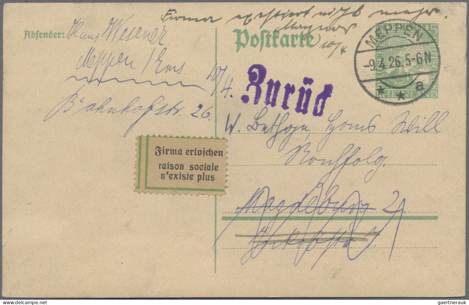 Deutsches Reich - Ganzsachen: 1925/1928, Rheinlandfeier, Karte 5 Pfg. Grün, Part - Other & Unclassified