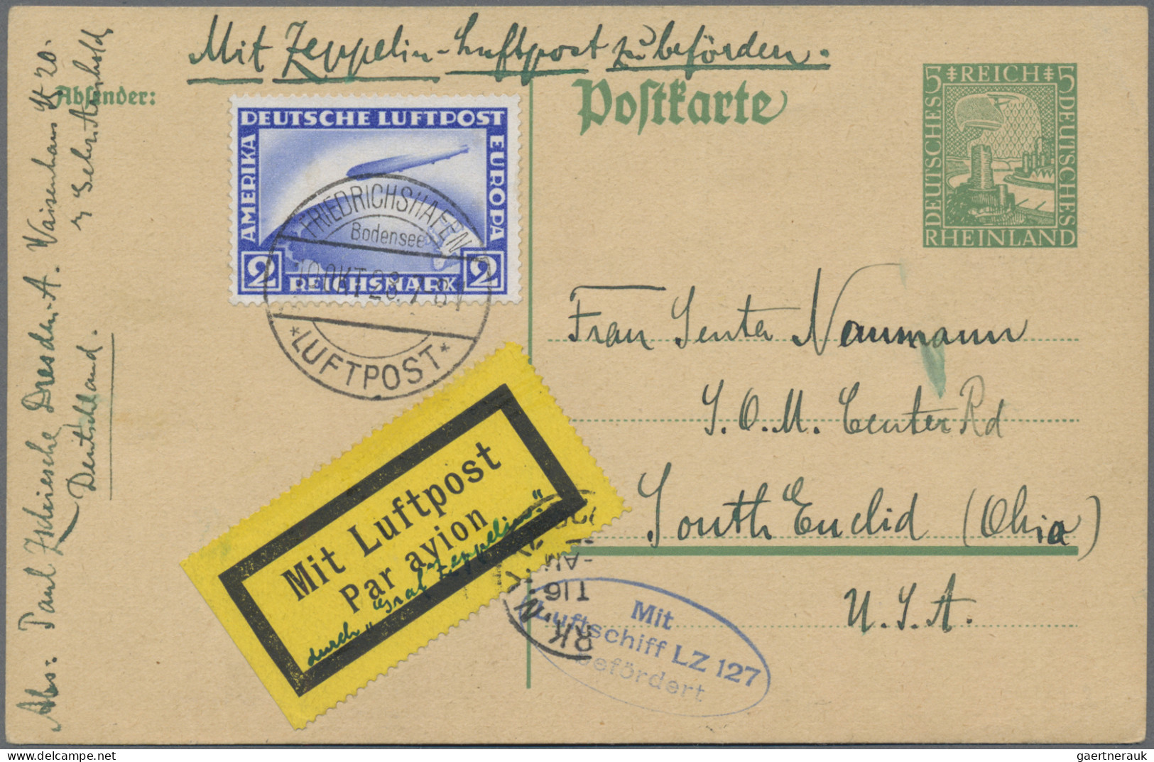 Deutsches Reich - Ganzsachen: 1925/1928, Rheinlandfeier, Karte 5 Pfg. Grün, Part - Autres & Non Classés