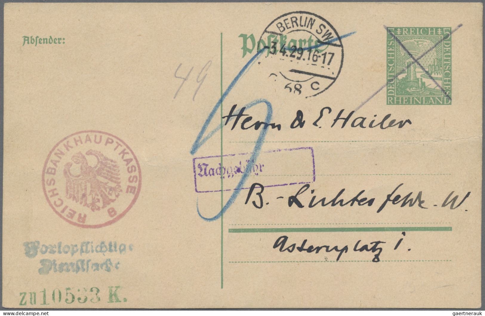 Deutsches Reich - Ganzsachen: 1925/1929, Rheinlandfeier, Ganzsachenkarte 10 Pfg. - Other & Unclassified