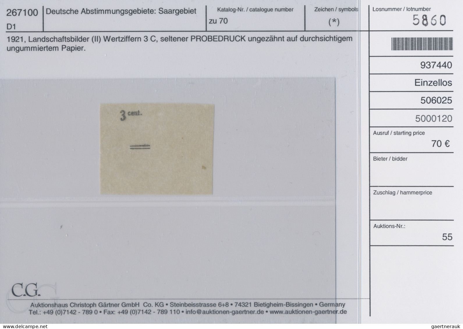 Deutsche Abstimmungsgebiete: Saargebiet: 1921, Landschaften I 50 Pf Tiefschwarz - Unused Stamps
