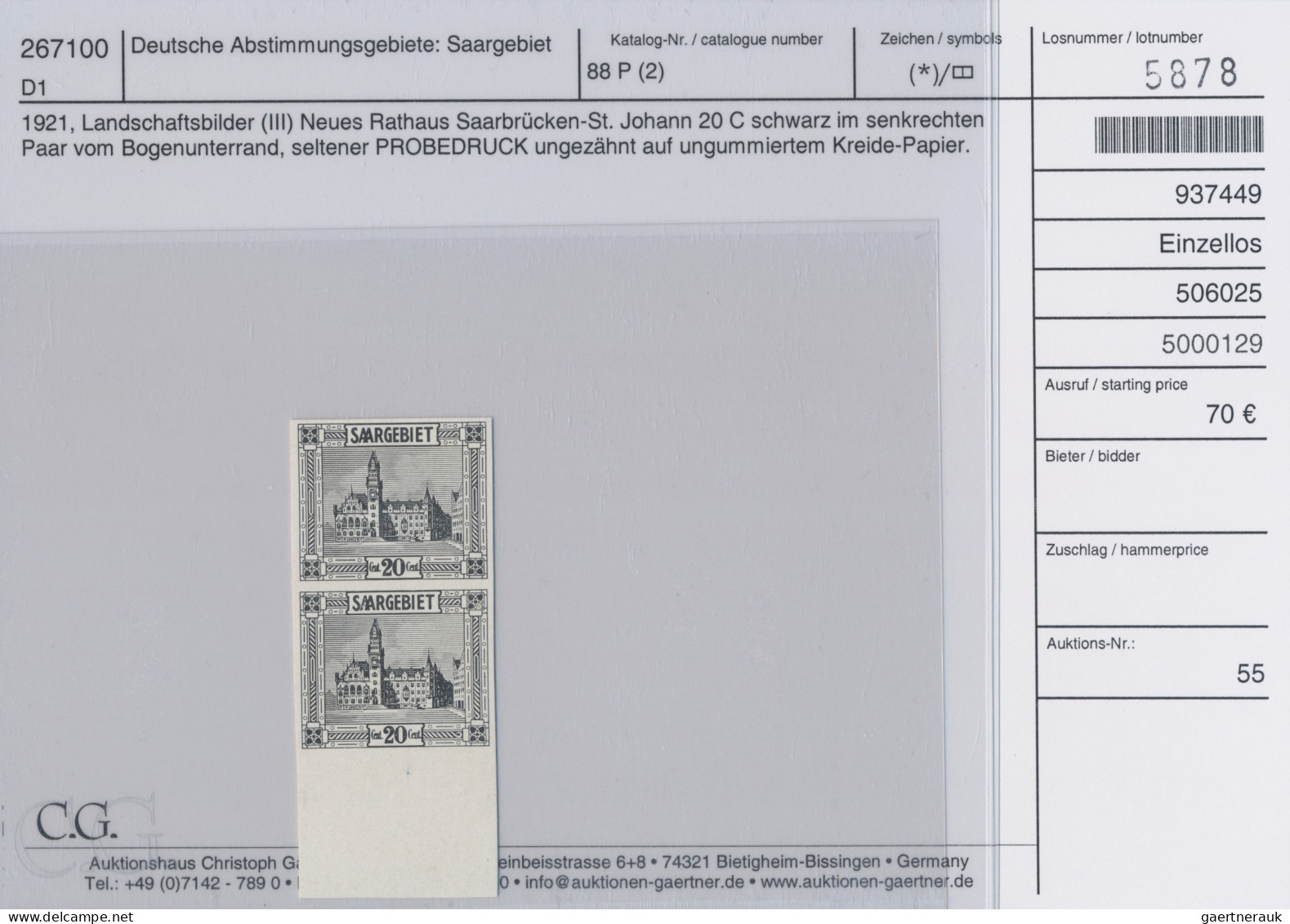 Deutsche Abstimmungsgebiete: Saargebiet: 1921, Landschaften III, saubere Partie
