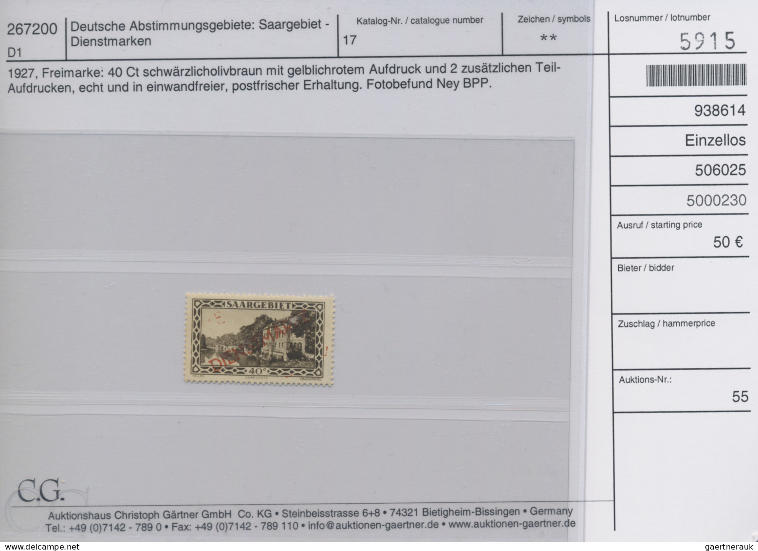 Deutsche Abstimmungsgebiete: Saargebiet - Dienstmarken: 1923/1929, Spezialpartie - Officials