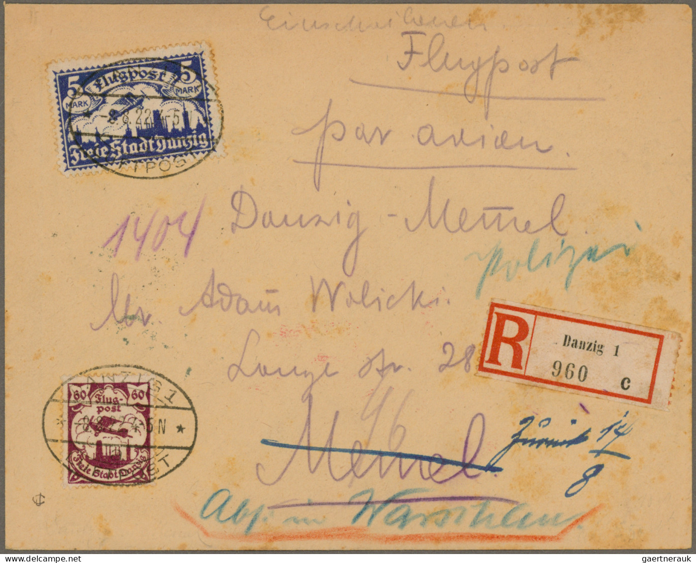 Danzig: 1922/1939 (ca.), Hübscher Posten Mit Ca. 47 Belegen, Dabei R.+Eilbotenex - Autres & Non Classés