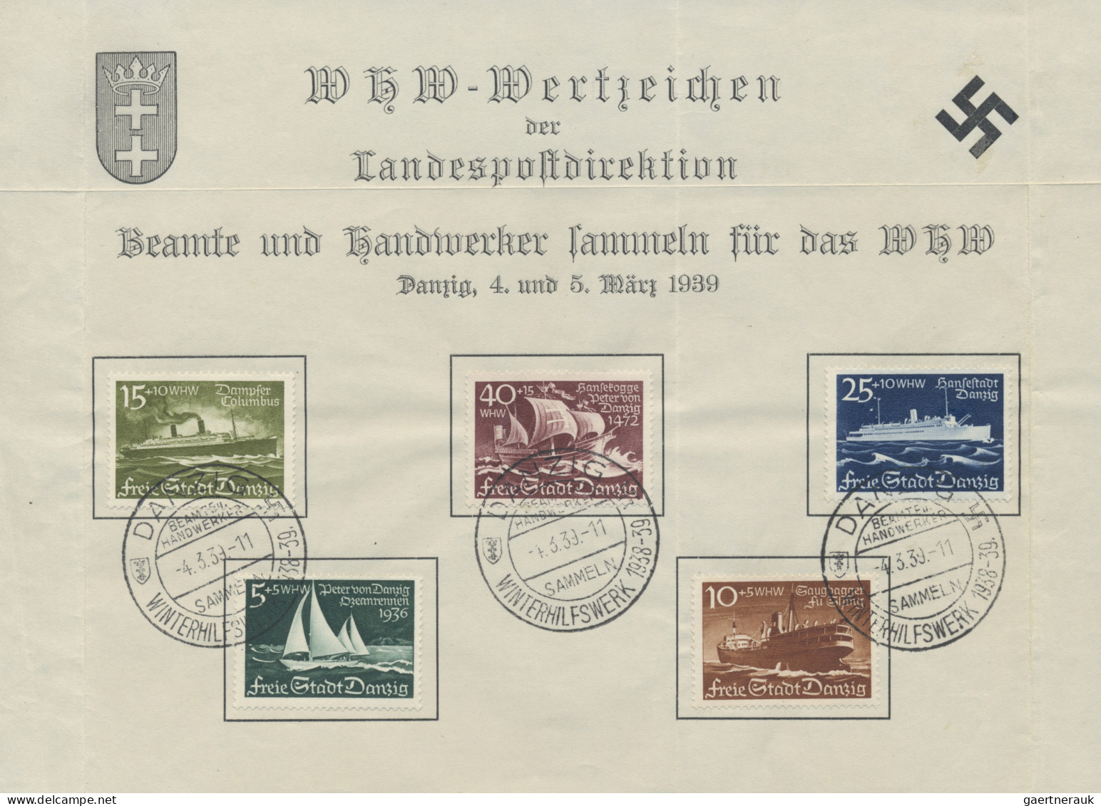Danzig: 1939/1940, 6 Erinnerungsblätter Und 1 Brief, Dabei 3x Schaltersatz 18 We - Otros & Sin Clasificación