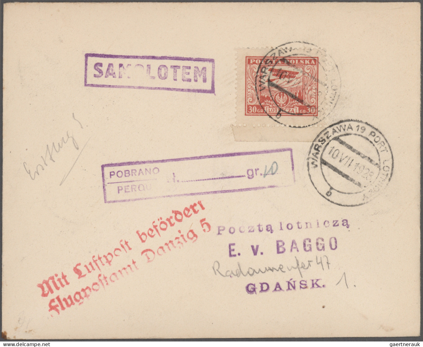 Danzig - Flugpost: 1922/1937, Interessanter Posten Mit 70 Briefen, Karten Und Ga - Other & Unclassified