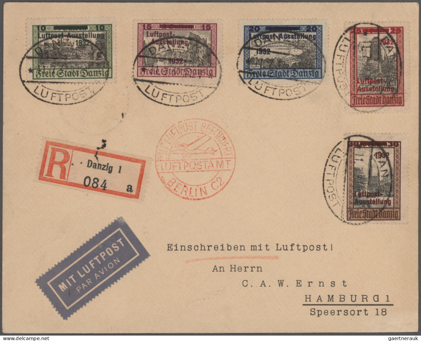 Danzig - Flugpost: 1922/1937, interessanter Posten mit 70 Briefen, Karten und Ga