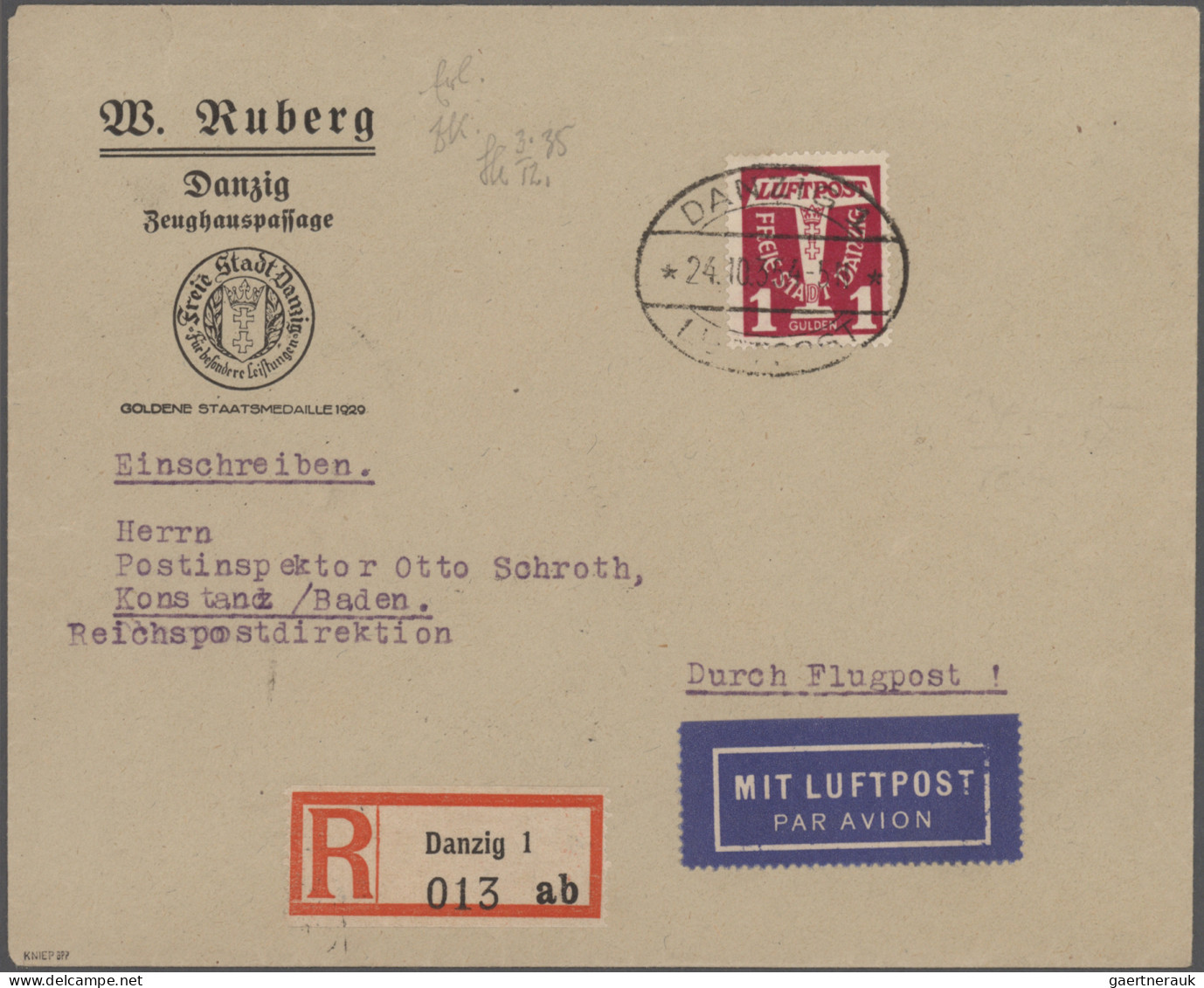 Danzig - Flugpost: 1922/1937, Sehr Interessanter Posten Mit über 70 Briefen, Kar - Other & Unclassified