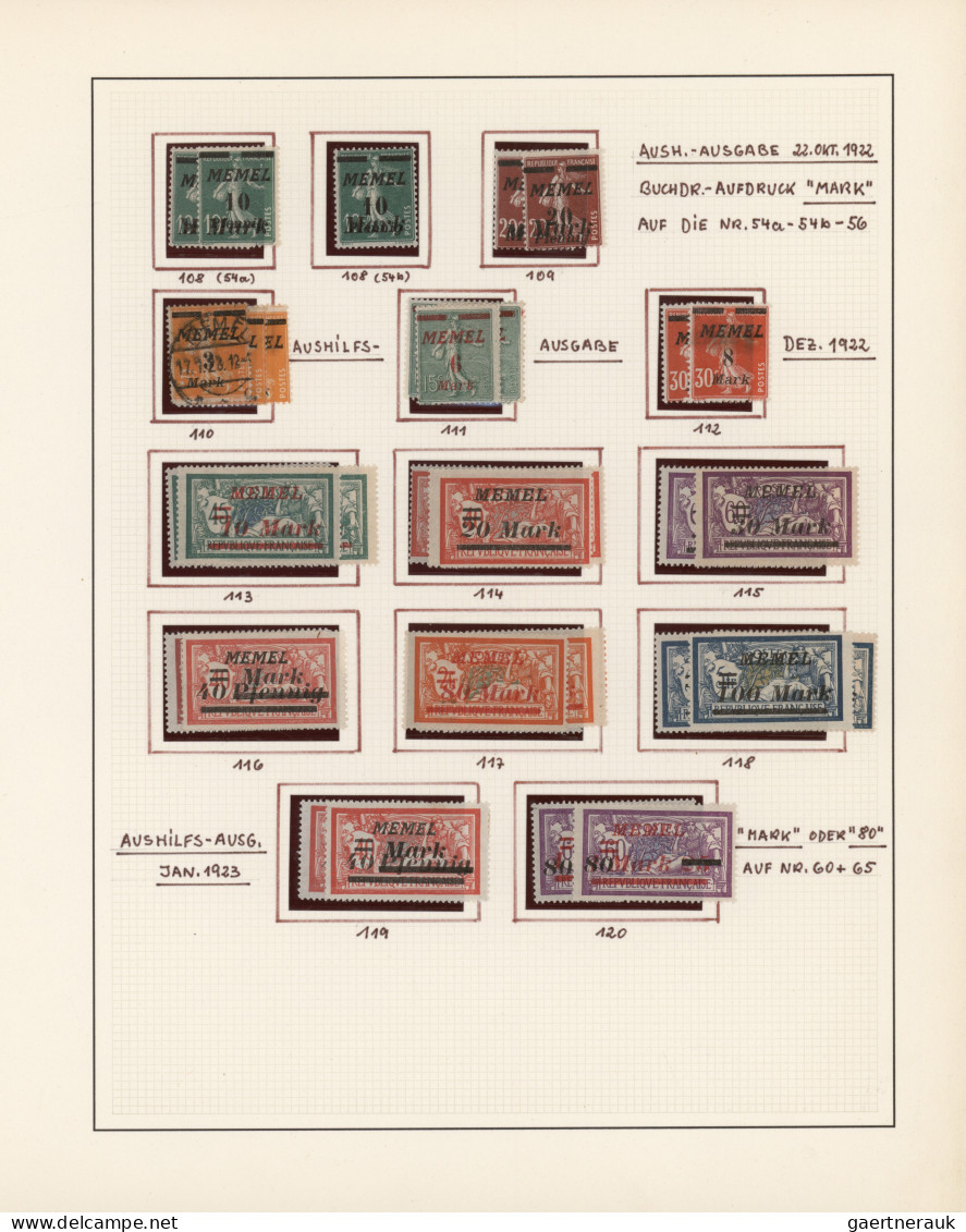 Memel: 1920/1923, gestempelte und ungebrauchte Sammlungspartie auf 34 Albenblätt