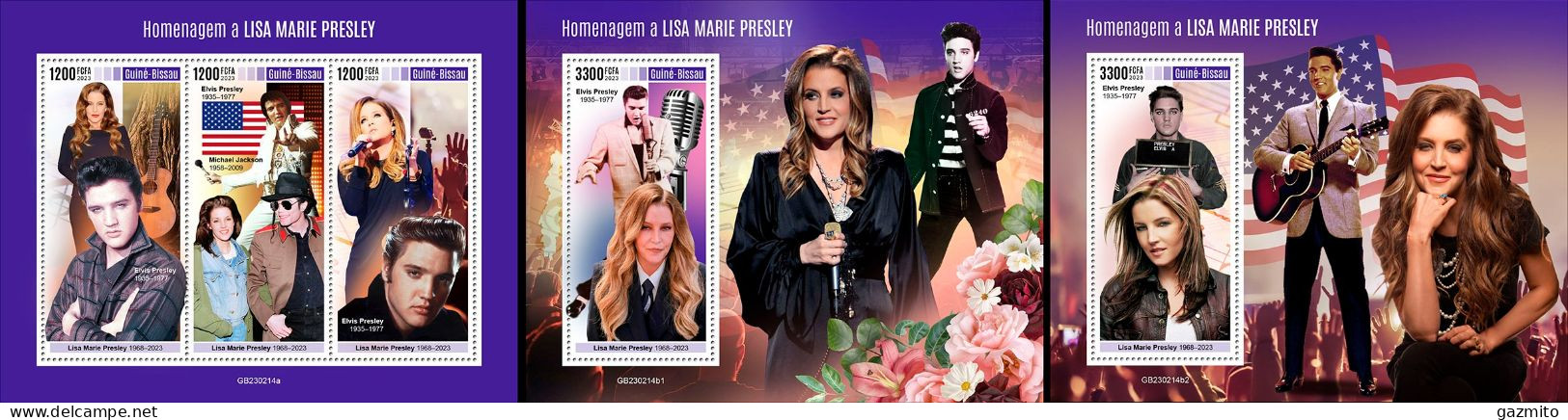 Guinea Bissau 2023, Lisa Marie Presley, Elvis, 3val In BF +2BF - Elvis Presley