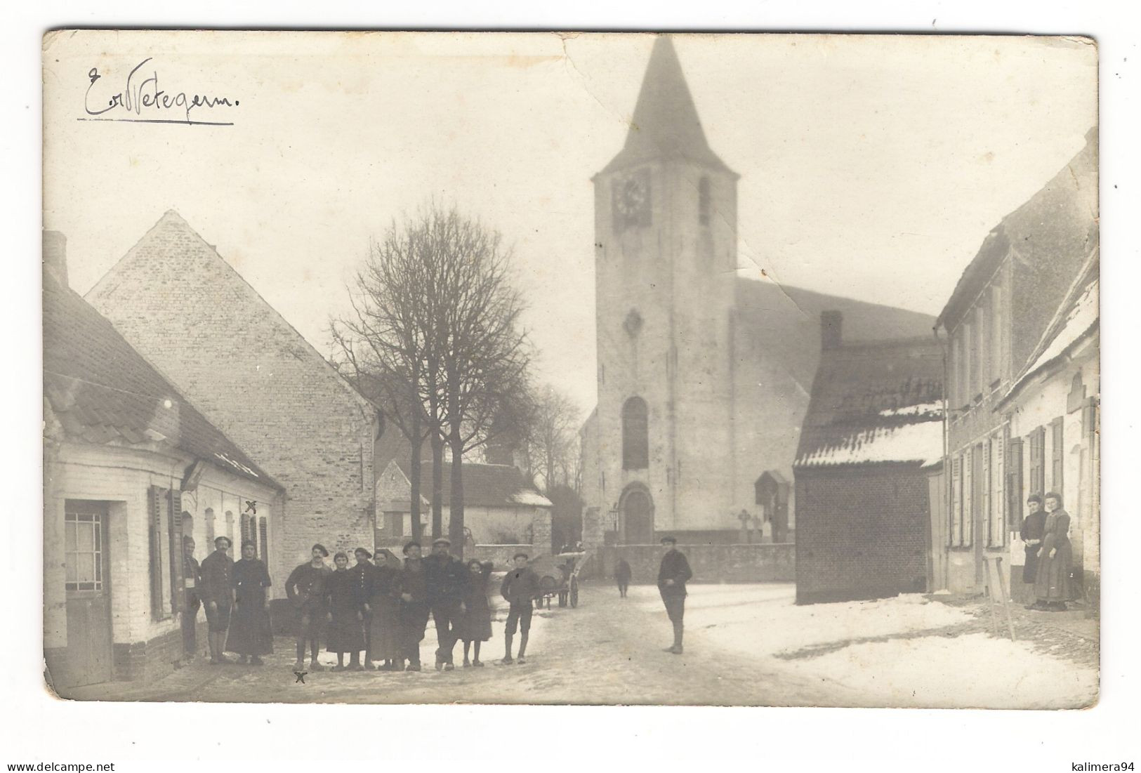 BELGIQUE  /  PETEGEM-les-AUDENARDES  /  EGLISE ET CENTRE DU BOURG  /  CARTE-PHOTO, Tirage Argentique ( écrite En 1914 ) - Wortegem-Petegem