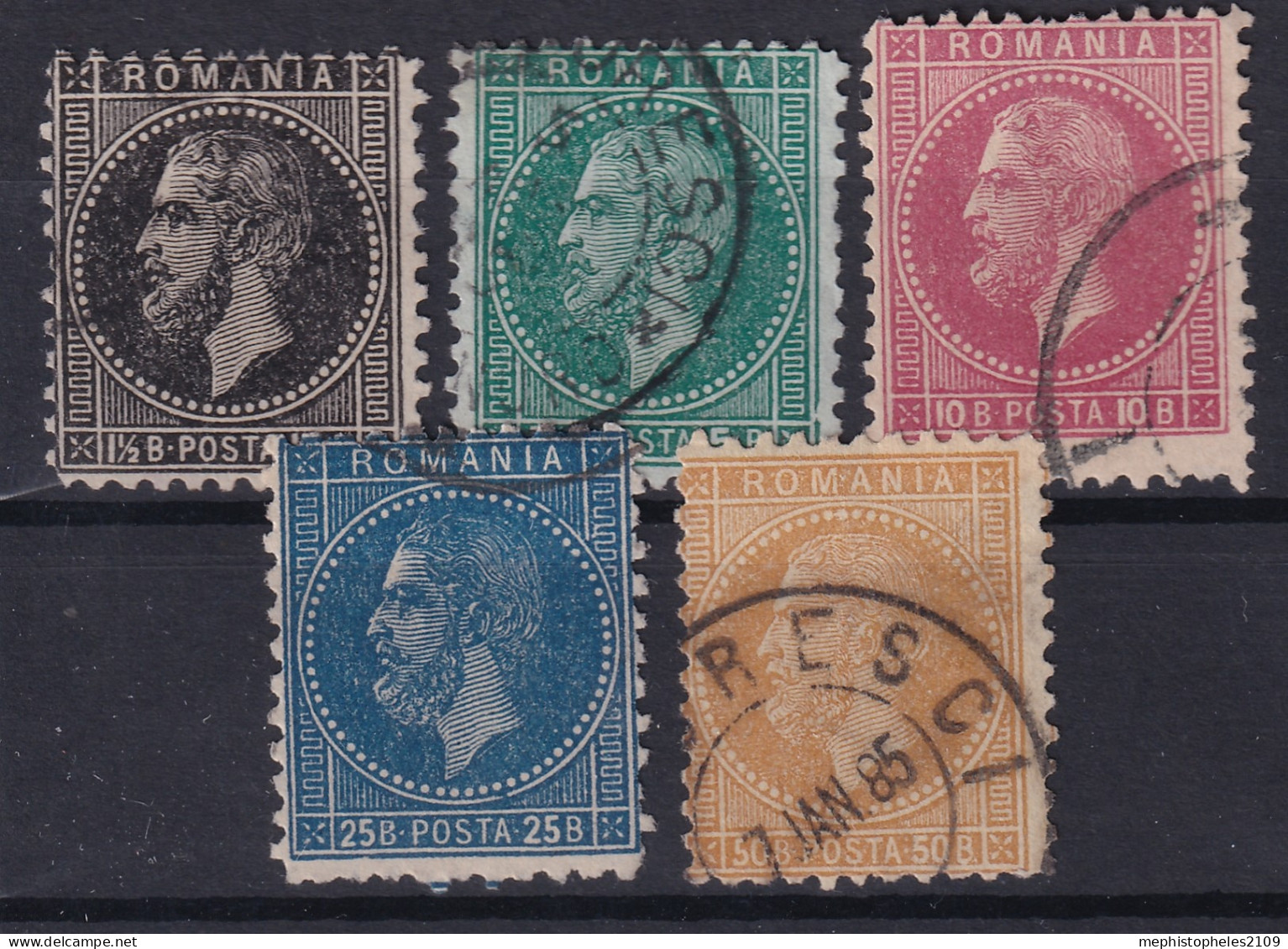 ROMANIA 1879 - Canceled - Sc# 66, 68, 69, 71, 72 - Perf. 11 1/2 - 1858-1880 Moldavia & Principato