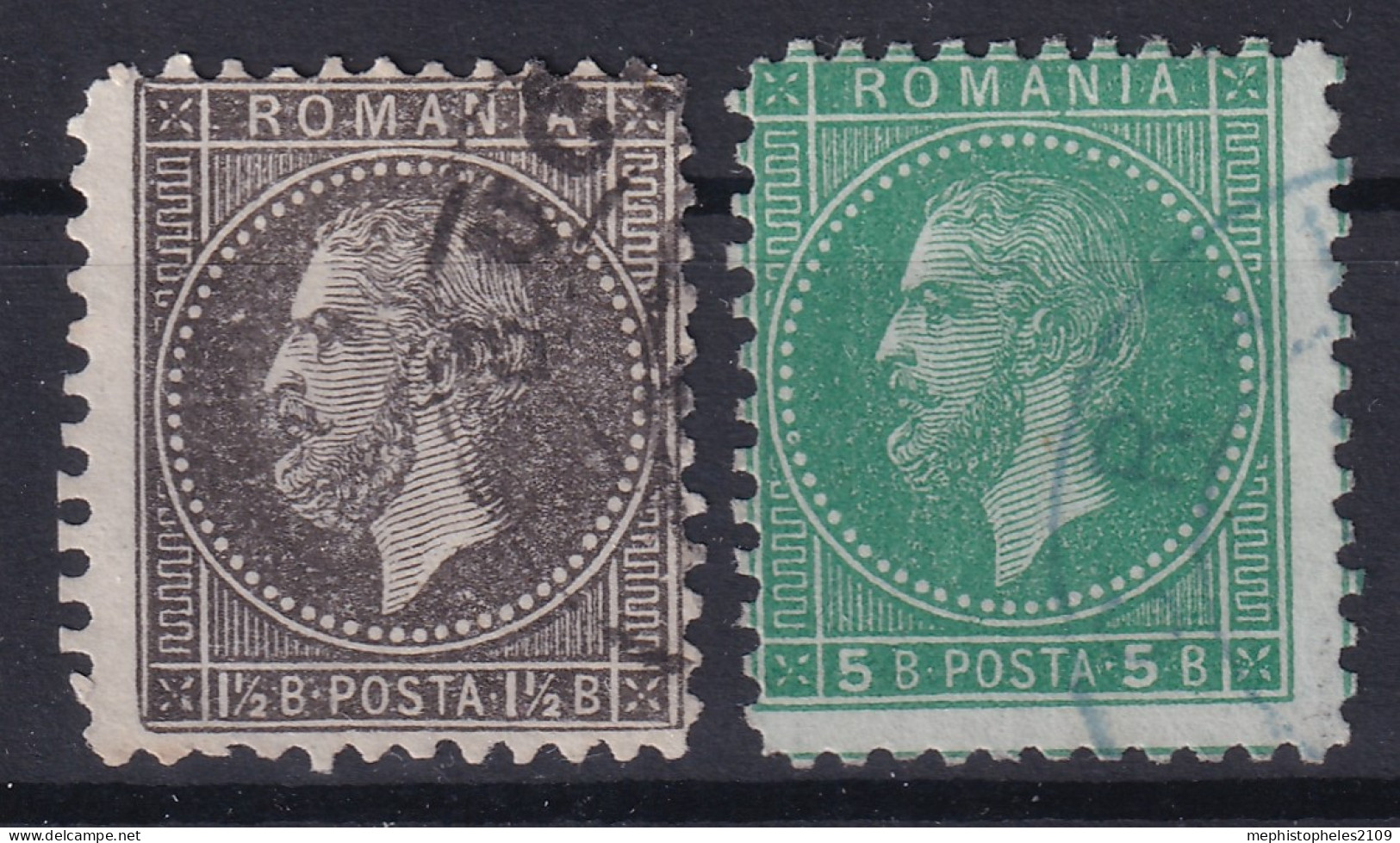 ROMANIA 1879 - Canceled - Sc# 66, 68 - Perf. 11 1/2 - Color Shades - 1858-1880 Moldavië & Prinsdom