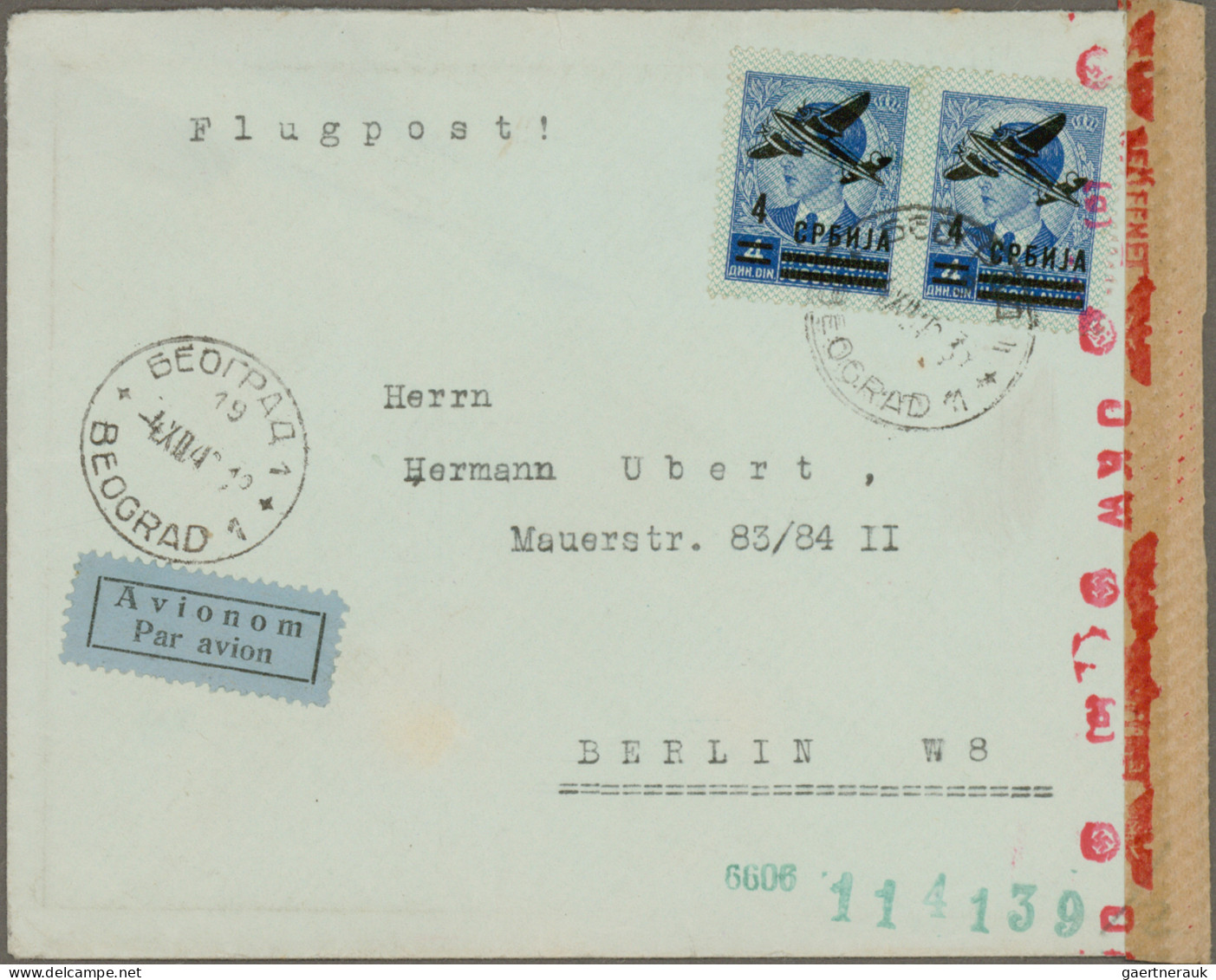 Dt. Besetzung II WK - Serbien: 1941/1943, Familien-Korrespondenz Nach Berlin, Pa - Occupation 1938-45