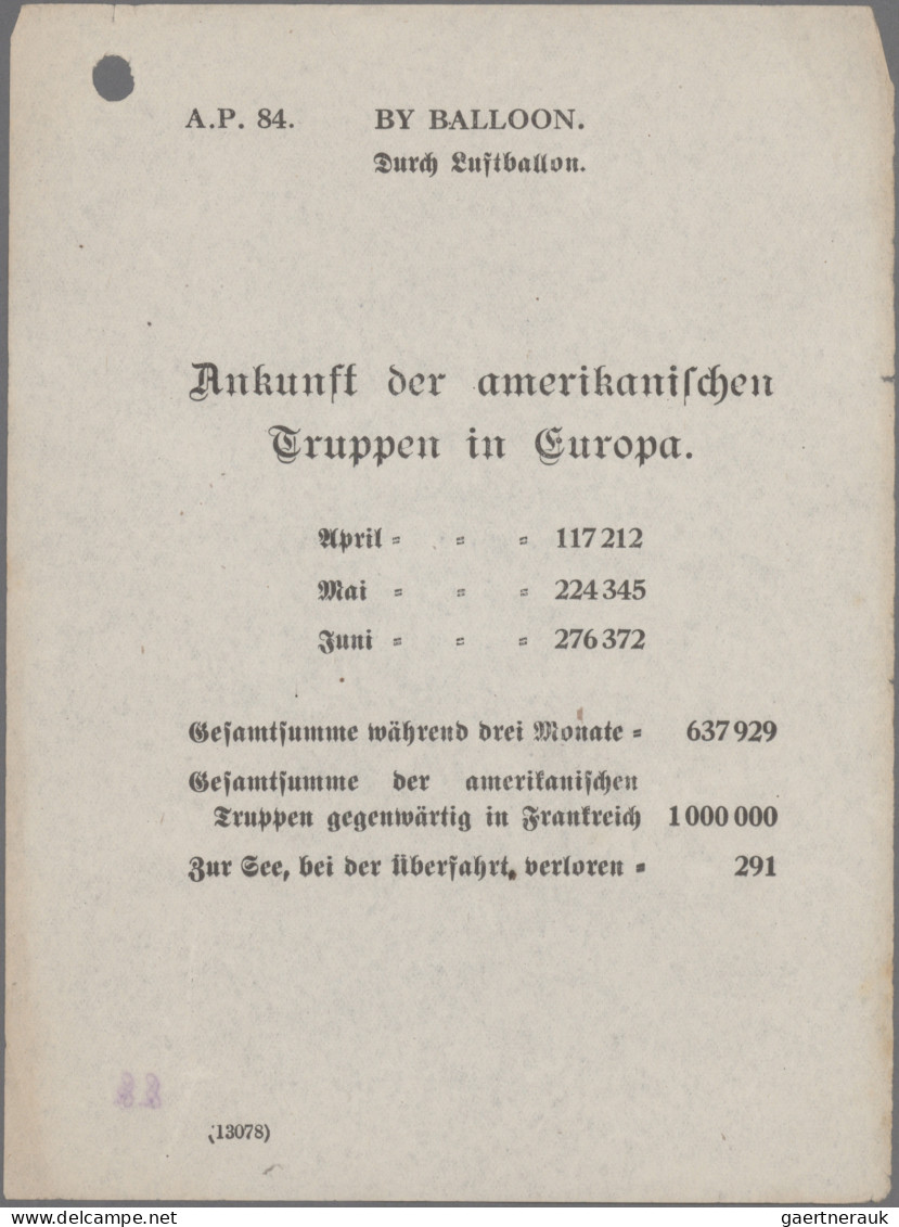 Kriegs- Und Propagandafälschungen: 1918, Partie Von Sieben Ballon-Propaganda-Flu - Andere & Zonder Classificatie