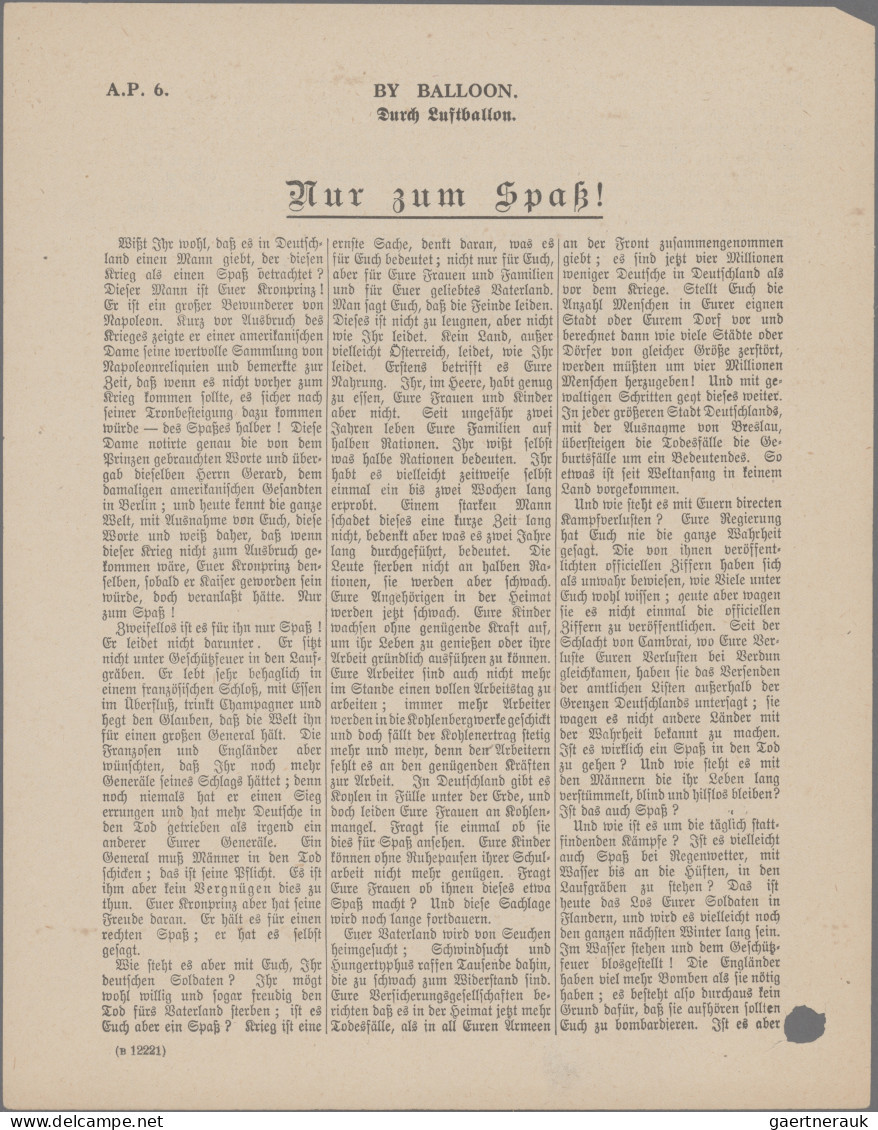 Kriegs- Und Propagandafälschungen: 1918, Partie Von Sieben Ballon-Propaganda-Flu - Otros & Sin Clasificación