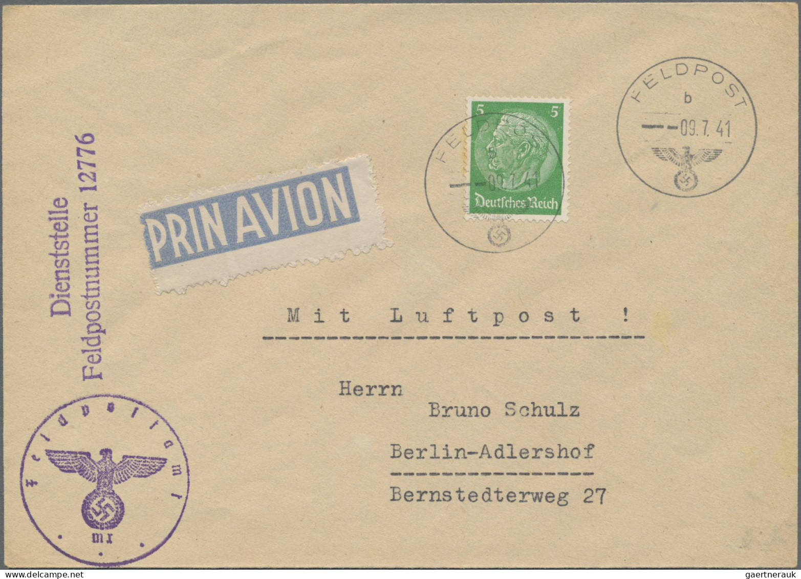 Feldpost 2. Weltkrieg: 1939/1943, Partie Mit U.a. 5 Pfg. Hindenburg Auf Luftpost - Otros