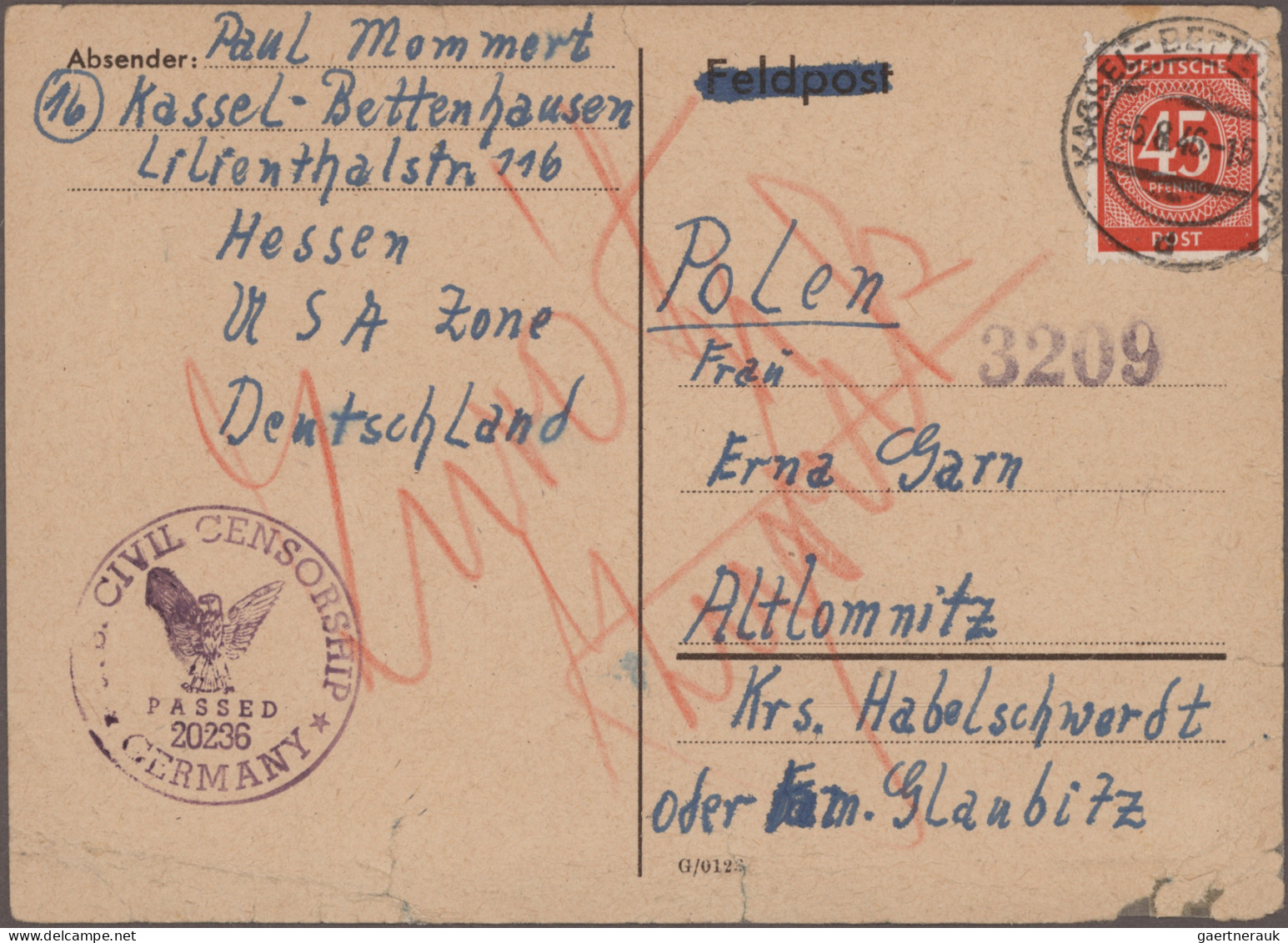 Deutschland ab 1945 - Gebühr Bezahlt: 1945/1948, Sammlung von ca. 70 Briefen und